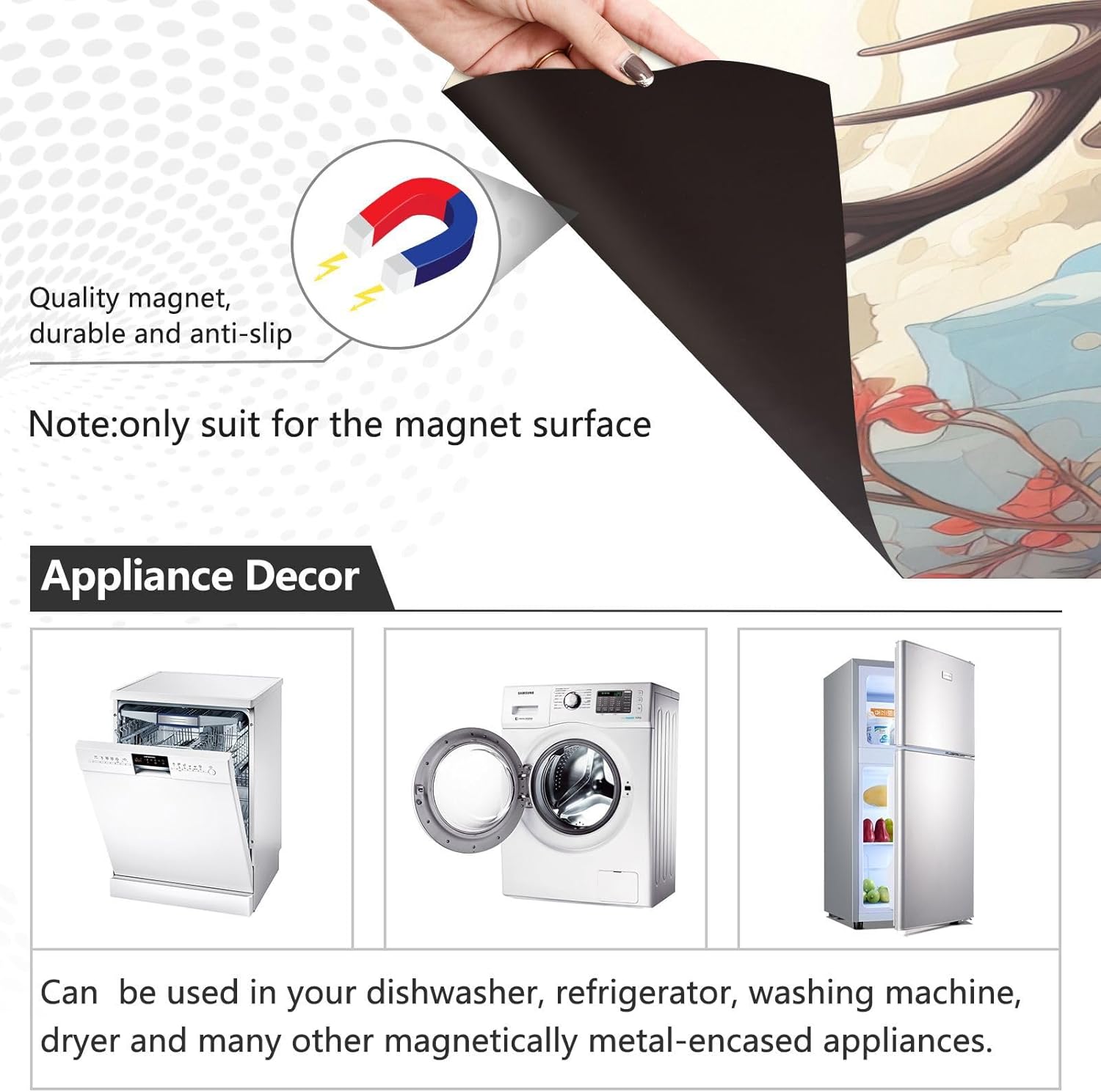 Kigai Deer Flowers Dishwasher Magnet Cover Decorative Magnetic Dish Washer Front Door Cover Panel Decal Trimmable Magnet Sticker for Kitchen Appliance Decor 23 x 26 Inch