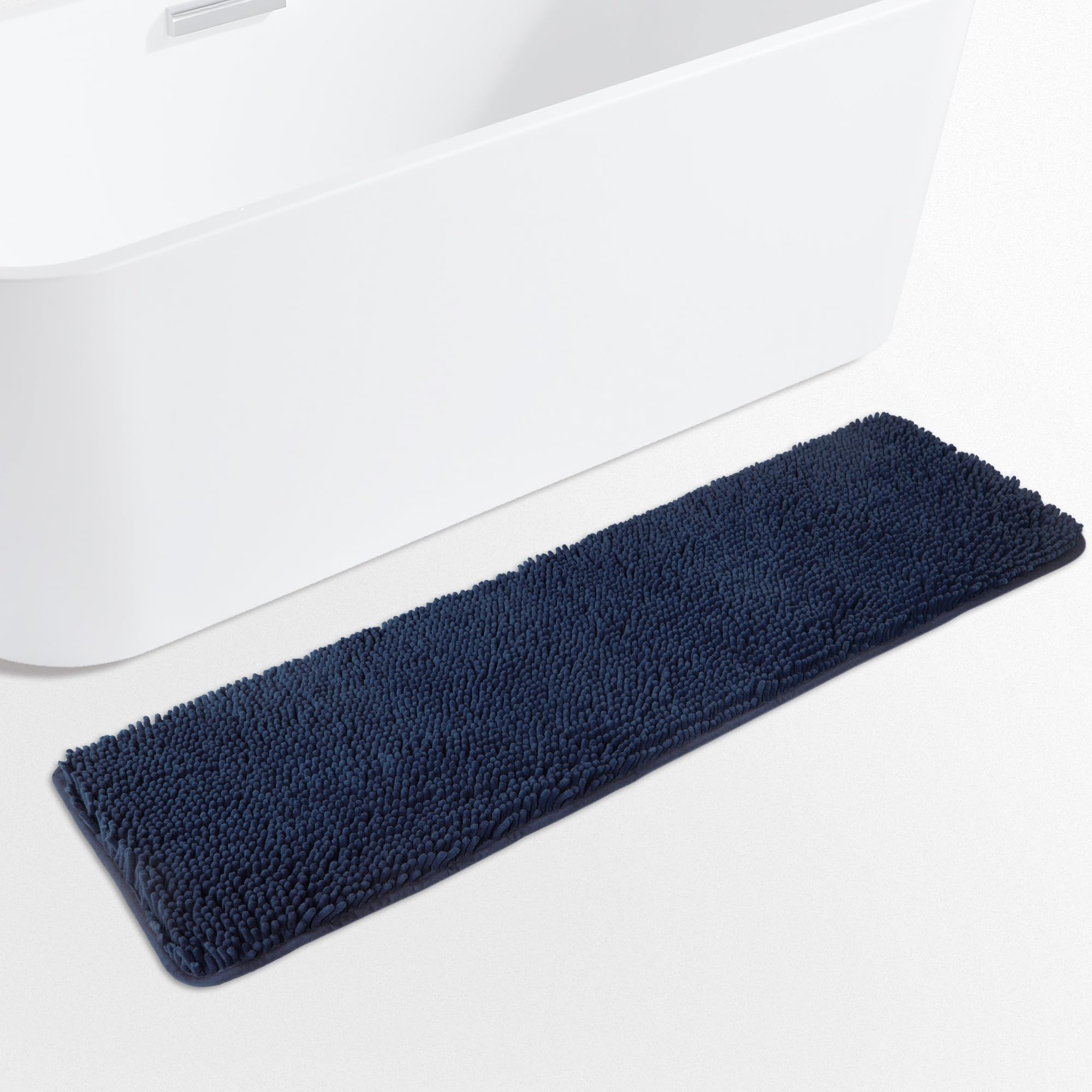 Yeaban Navy Blue Bathroom Rug 17"x47" – Thick Chenille Bath Mats | Absorbent and Washable Bath Rug Non-Slip, Plush and Soft Rugs for Bathroom Floor,