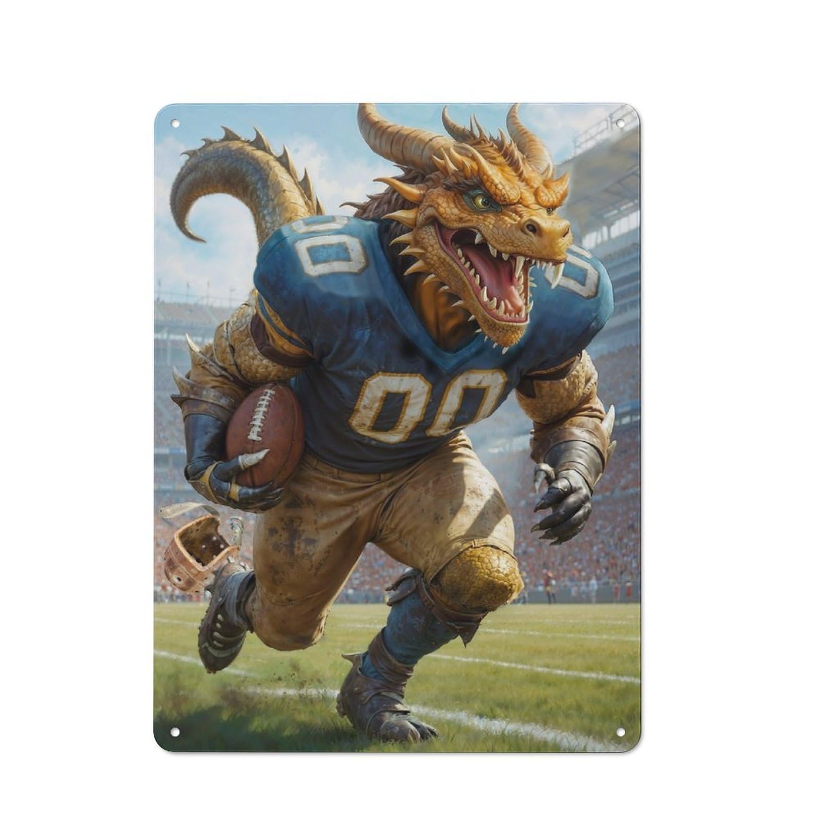 Gridiron Dragon Football Metal Wall Plaque, Easy to Hang Plaque for Living Room, Hallway, Kitchen Or Pet Corner, 40x30cm