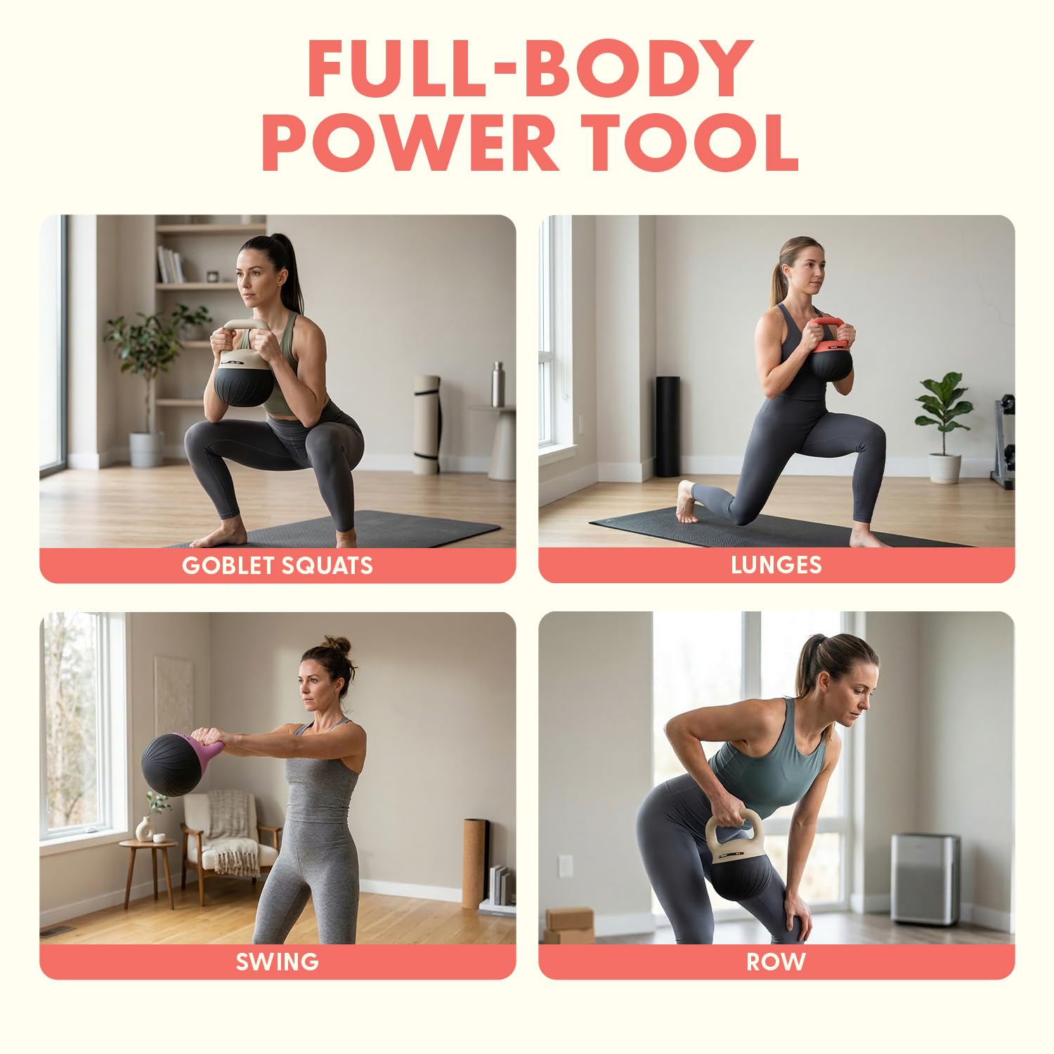 Squatz Zestaw hantli kettlebell z miękkim opadaniem do treningu siłowego w domu - zestaw kettlebell z wyściełaną podstawą i szerokim uchwytem, konstrukcja odporna na podłoże, 6,8 kg, 9,1 kg i 25