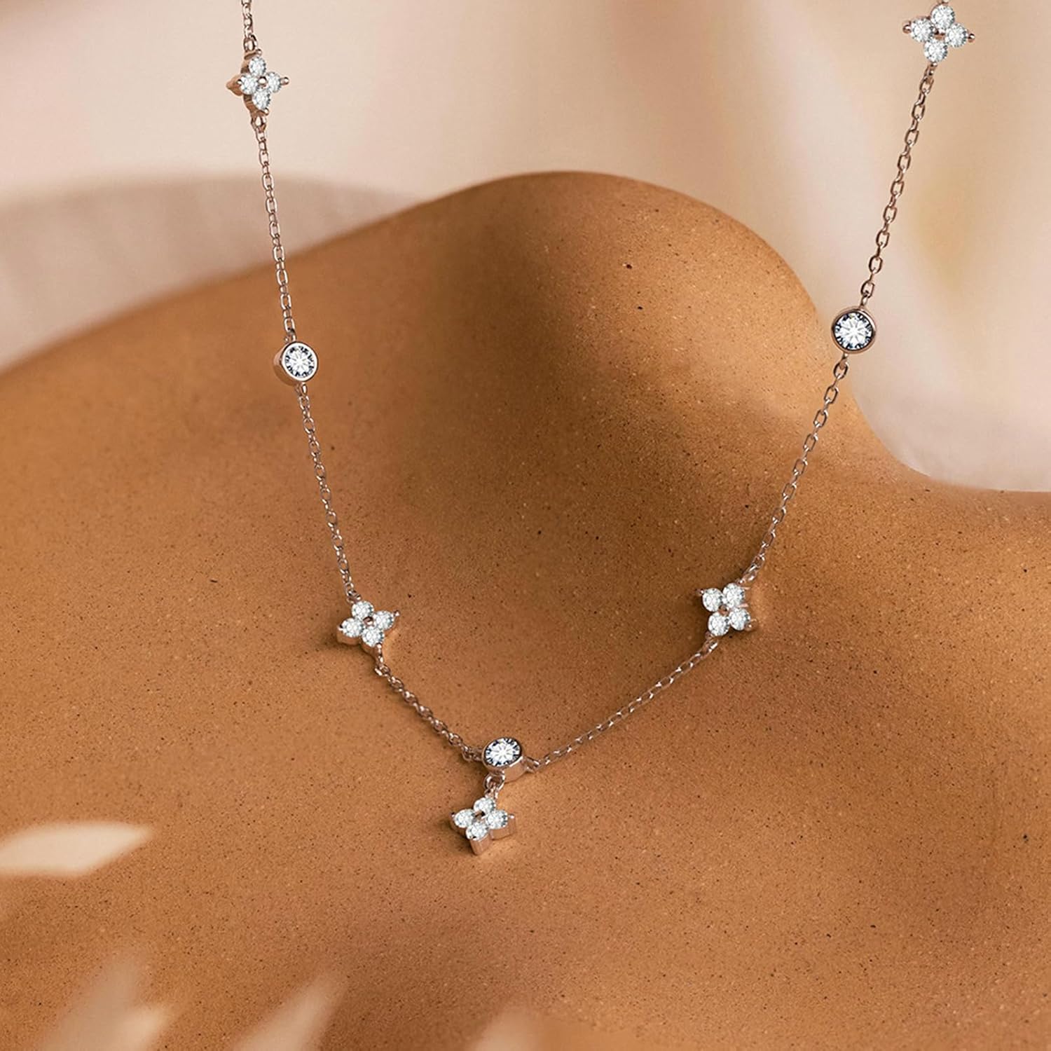 BG&WLing Four Leaf Clover Choker Necklace for Women 18K Gold Plated Floral Pendent Necklaces with CZ Crystal Dainty Jewelry Gift With Box - Image 5