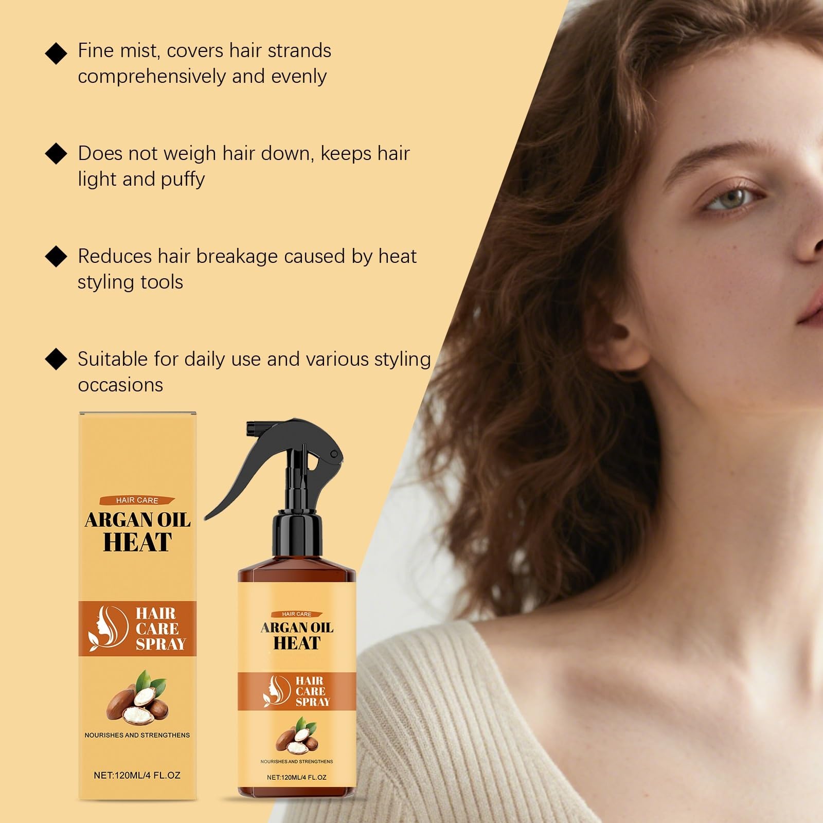Spray termoprotettivo per capelli all'olio di Argan, Spray anticrespo all'olio marocchino, Termoprotettivo riparatore per capelli lisci, Controllo idratante anticrespo per capelli secchi (6pcs)