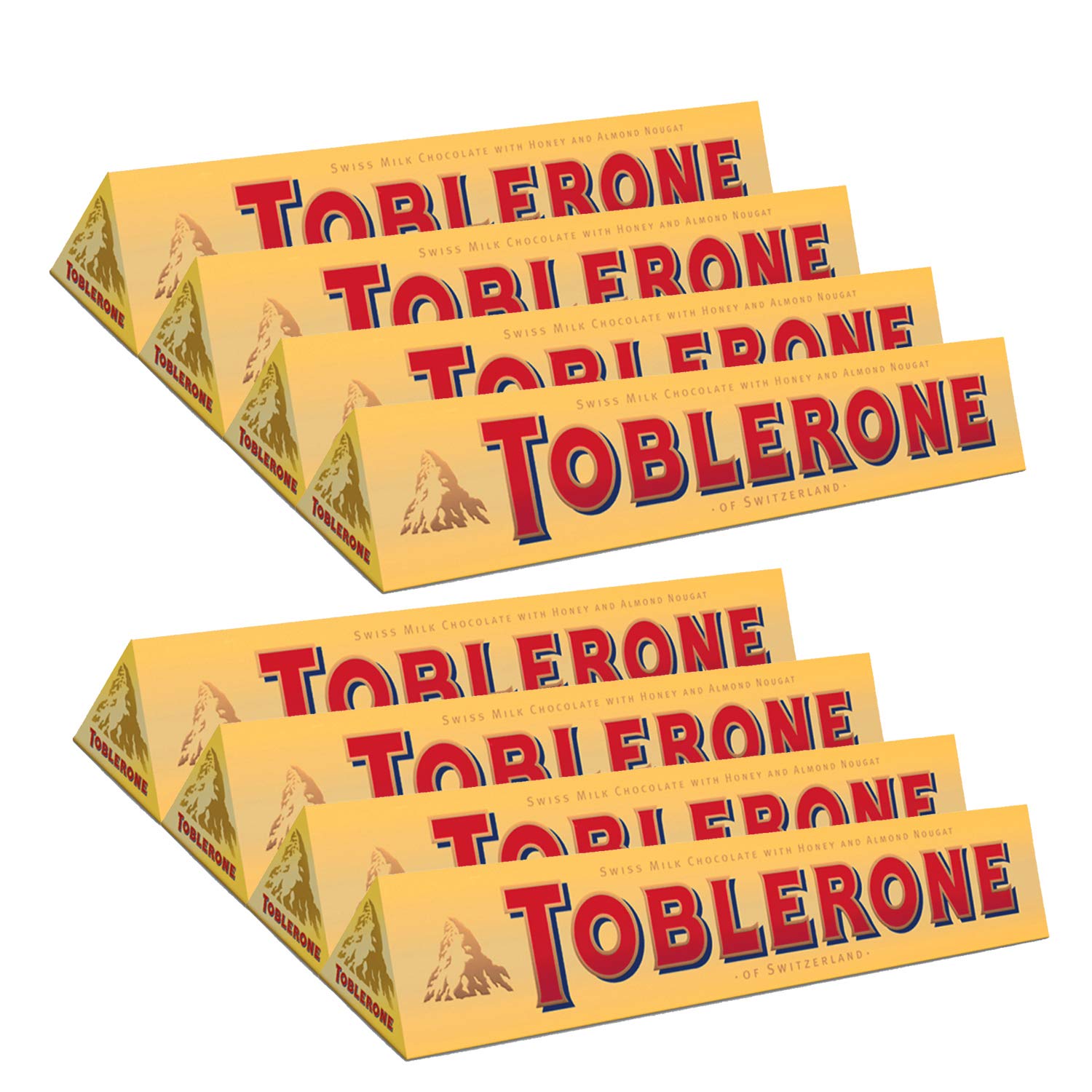 Toblerone Of Switzerland Milk Chocolate With Honey & Almond Nougat-8 Pack Pouch, 8 X 100 Gram