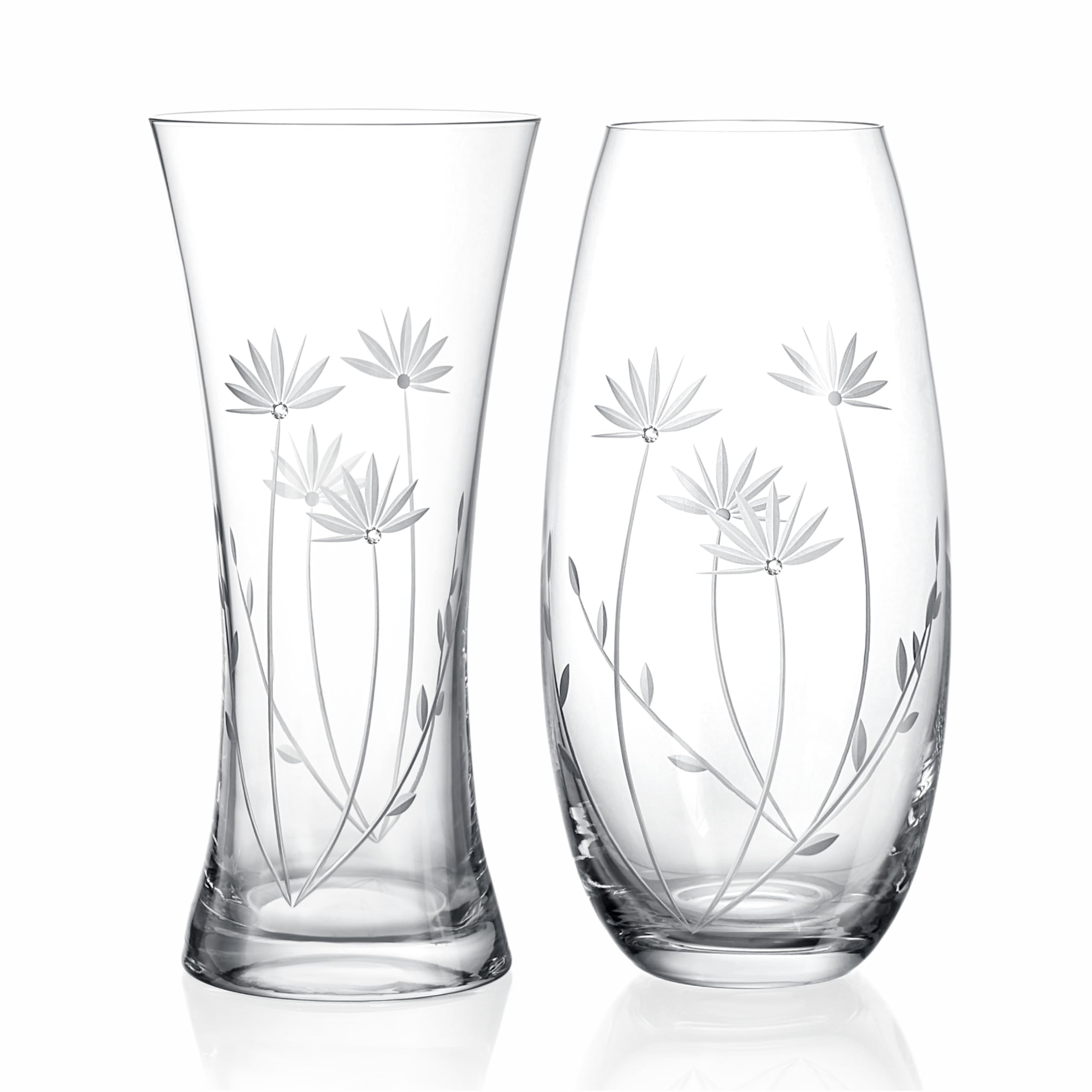 Bloom Glasvase - Elegante Blumenvase Modern, Deko Vase Glas mit Blumenmotiv und Hochwertigen Kristallakzenten, Geschenke für Frauen, Handgefertigt in der EU - 1 Stück