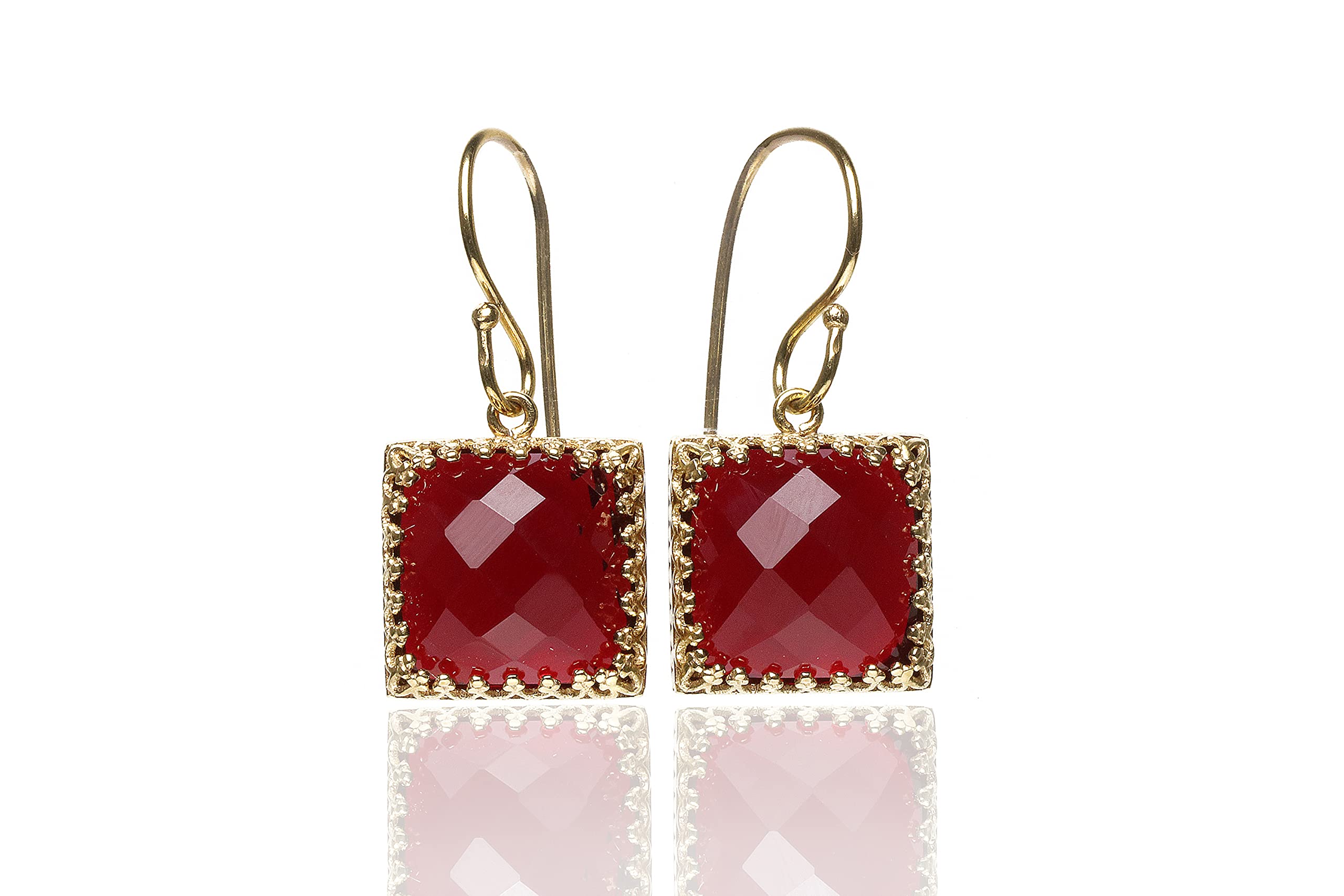 Pendientes Granate Hechos a Mano - Pendientes Cuadrados Piedra de Nacimiento para Mujeres - Joyas Moda, Joyas Regalo, Joyas Personalizadas - Pendientes para Boda, Fiestas, Ropa Casual - con Caja Joyas