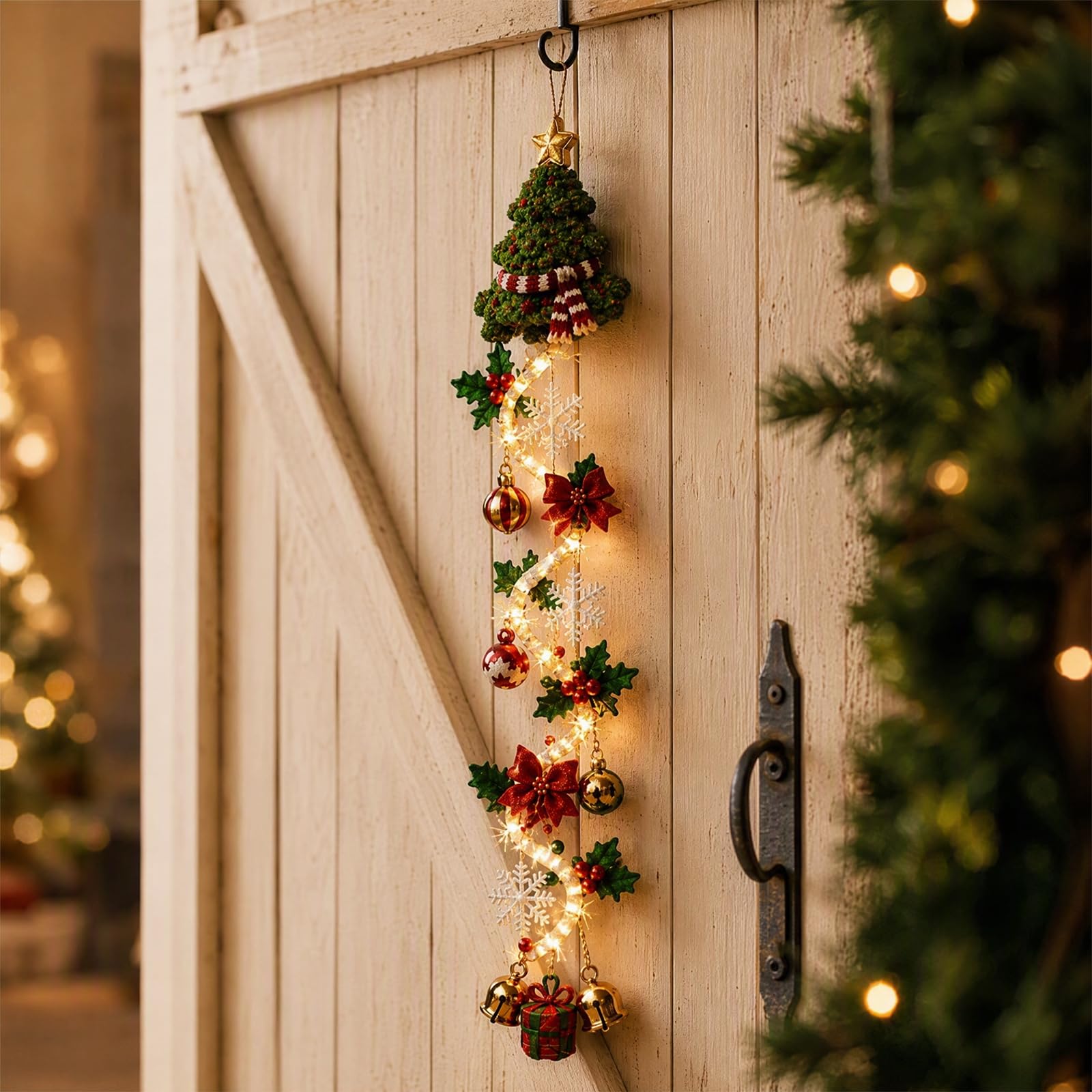 Generic Festivo Iluminado Navidad Puerta Muñeco Nieve Ángel Tela (A)