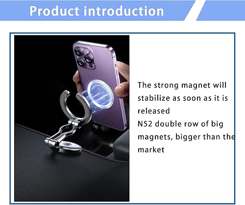 Miniatura 5 de 1 soporte redondo para teléfono de automóvil con base giratoria de 360 grados, 2.2 pulgadas x 2.2 pulgadas x 1.7 pulgadas, ajustable, plegable, de