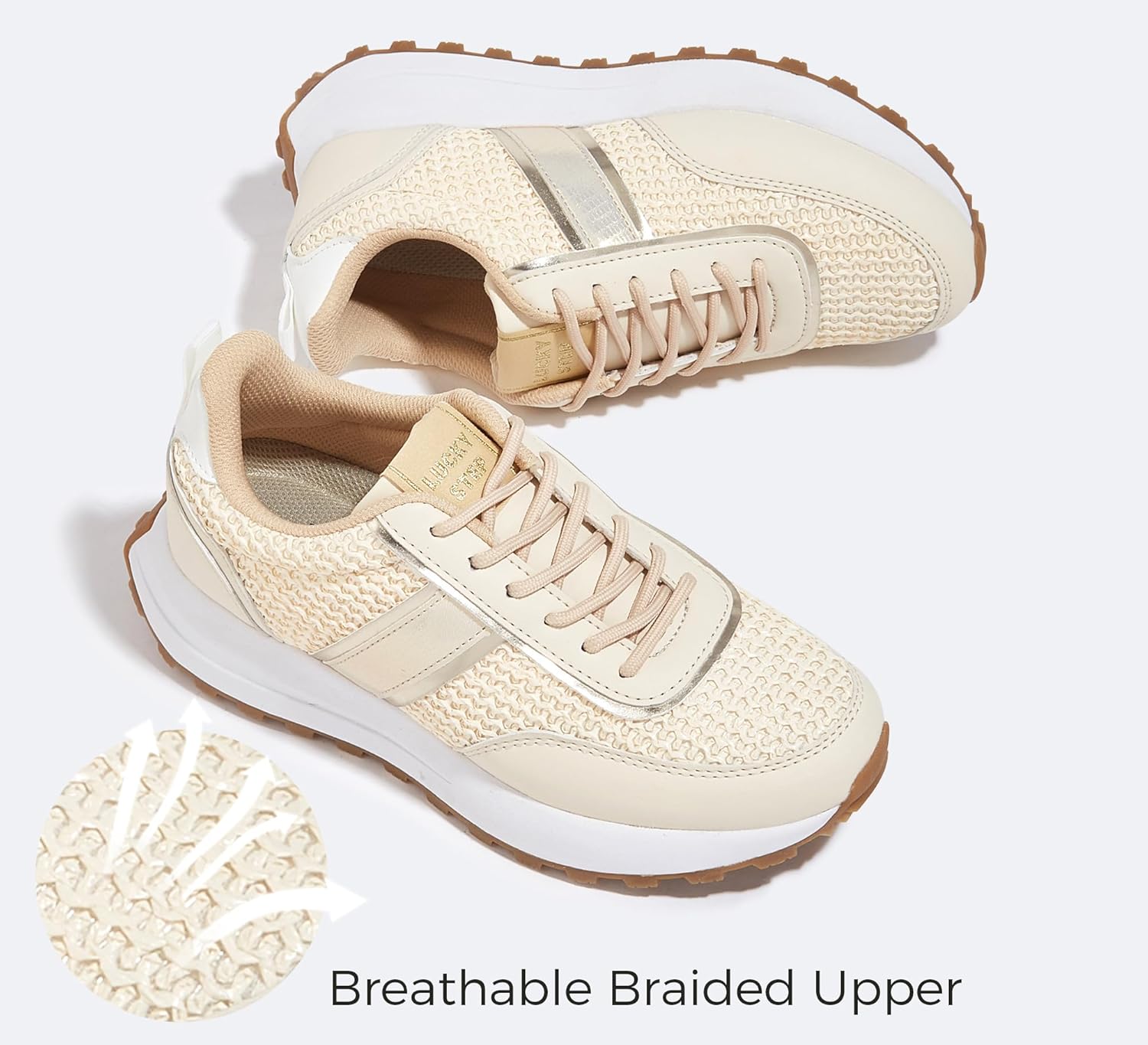 LUCKY STEP Women Platform Walking Shoe Fashion Retro Classic Casual Trainers Braided Rhinestone Sneakers Tennis Running Walking Shoes - Image 5