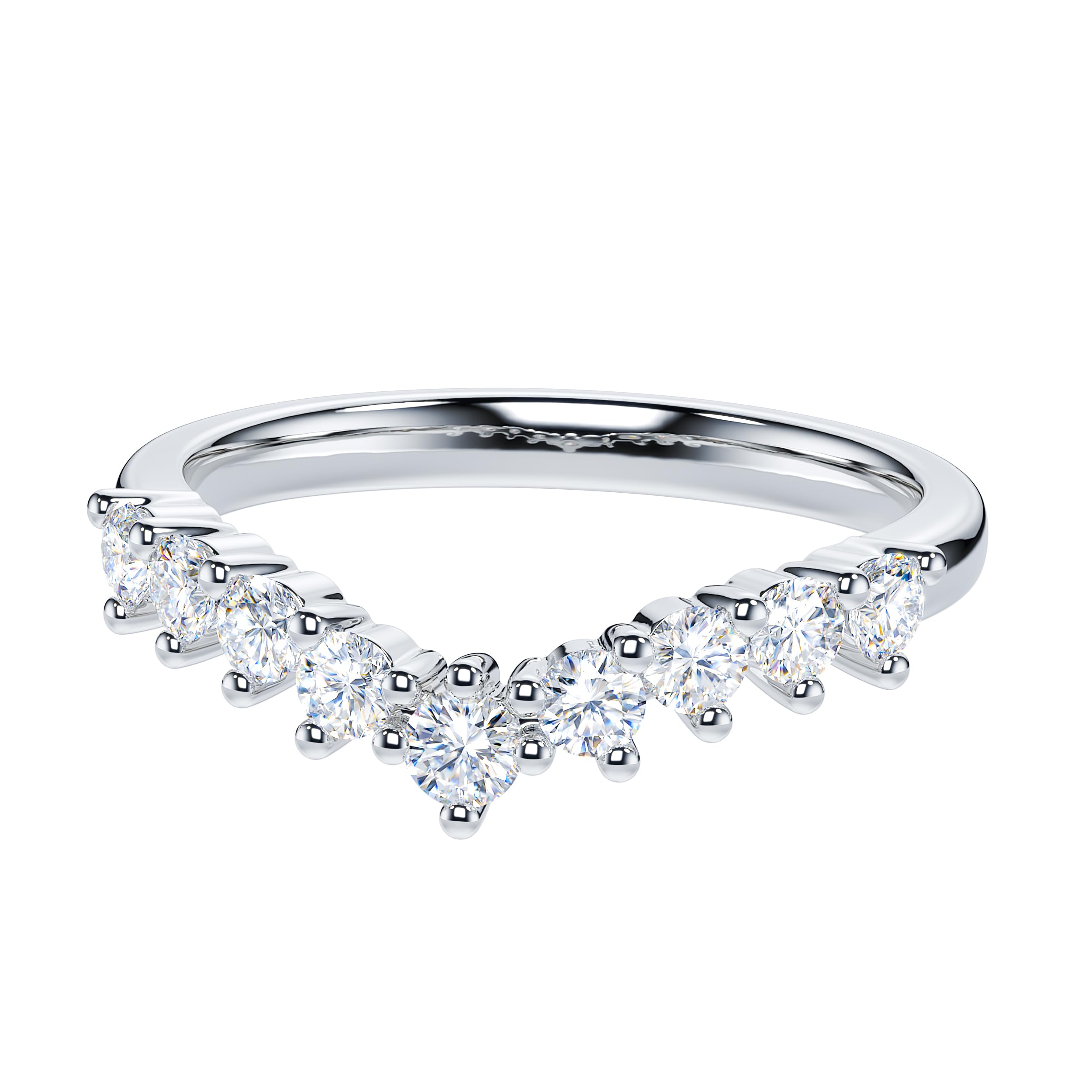 Fede nuziale in vero moissanite o finto diamante, in argento Sterling, a forma di V, a 3 griffe, set Eternity