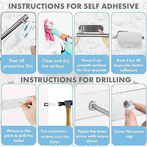 Miniatura 6 de Sopalin Kitchen Roll Holder Stainless Steel Toilet Paper Holder without Drilling for Kitchen, Bathroom with 2 Adhesive Hooks, Silver
