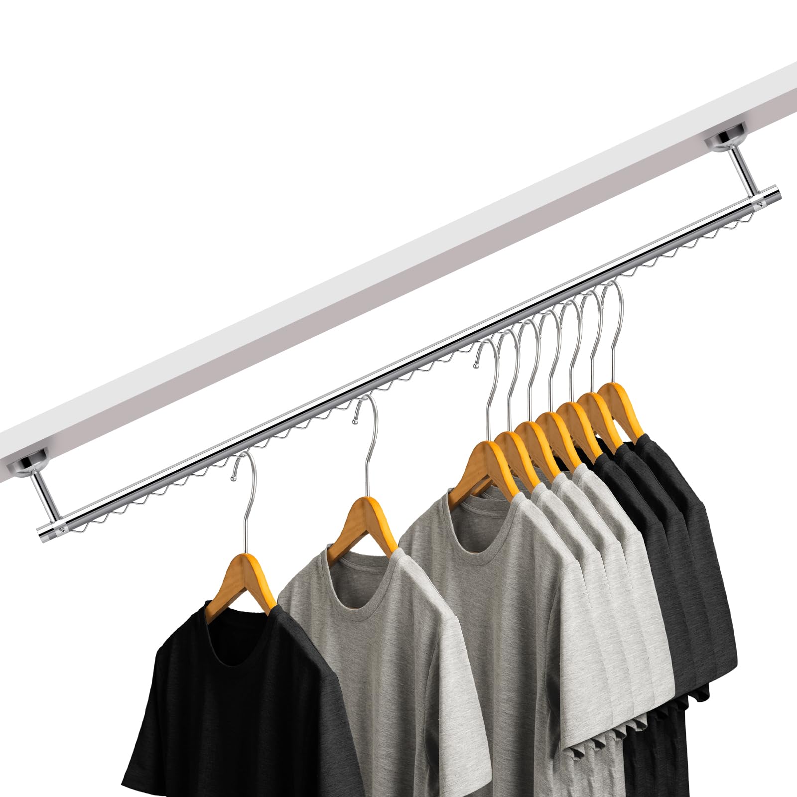 Closet Rail Hanging Closet Rod Ceiling Clothes Rack Any Angle Hanging Rail Clothes Rod Wall Mount Sloped Ceiling Solutions for Attic Bedroom Under Stairs Storage(Silver)