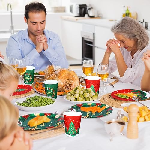 Miniatura 7 de El juego de 64 platos de papel de Navidad y tazas de Navidad incluye 32 platos redondos de Navidad de papel de 7 pulgadas y 32 vasos de papel