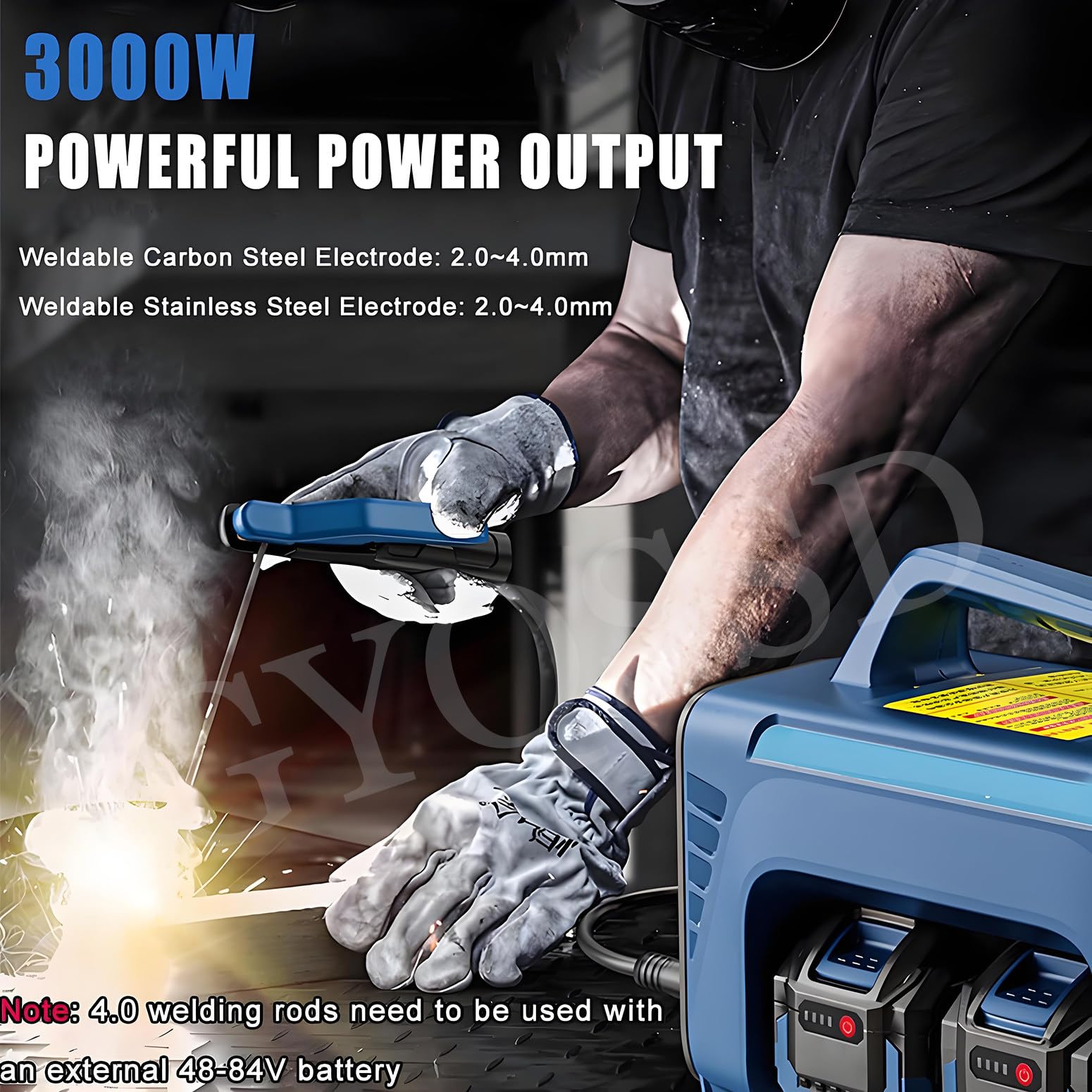 Bezprzewodowa Spawarka, Przenośna Zasilana Bateryjnie Spawarka MMA ARC 160a Gorący Start Arc Force Anti-Stick Cyfrowa Spawarka Inwertorowa IGBT, 26x24x16cm,2Batteri