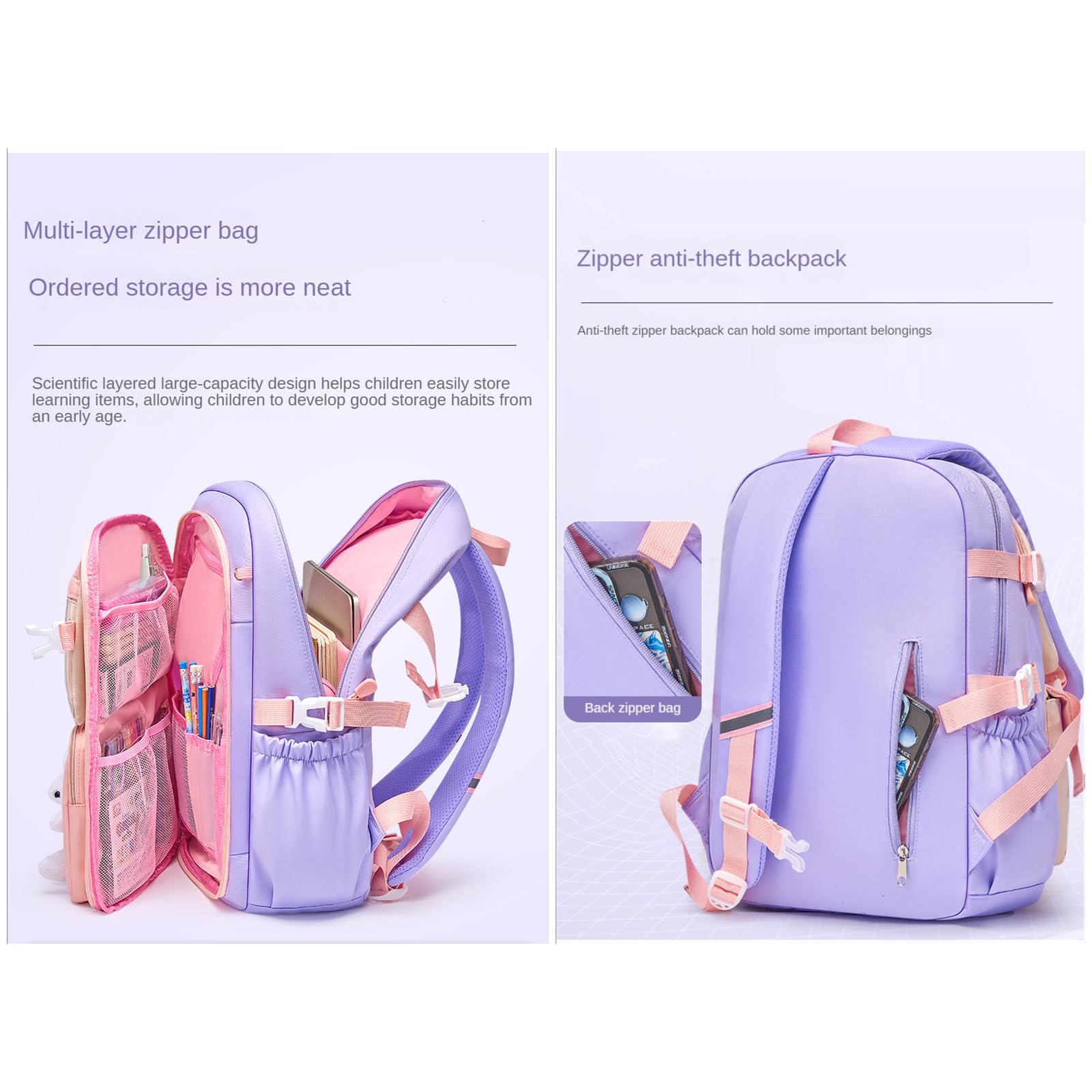 NOGRAX Cartable Sac D'école Primaire Sac D'école Fille Sac À Dos Léger Pour Enfants Sac À Dos Sac À Dos Grande Capacité
