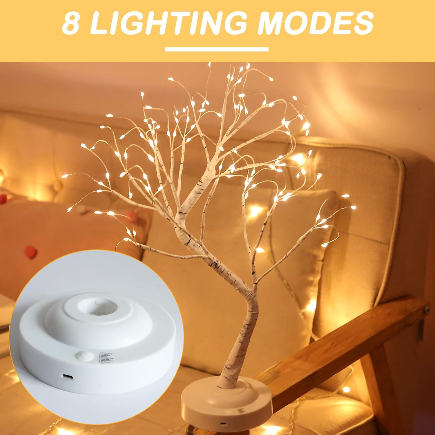 Tabletop Bonsai Tree Light,108L LED Tree Lamp,Fairy Light Tree with 8 Modes & 6 Hrs Timer,Artificial Tree with Lights USB & Battery Operated,Lighted Birch Tree Indoor for Home Decoration (Warm Glow) - Image 5