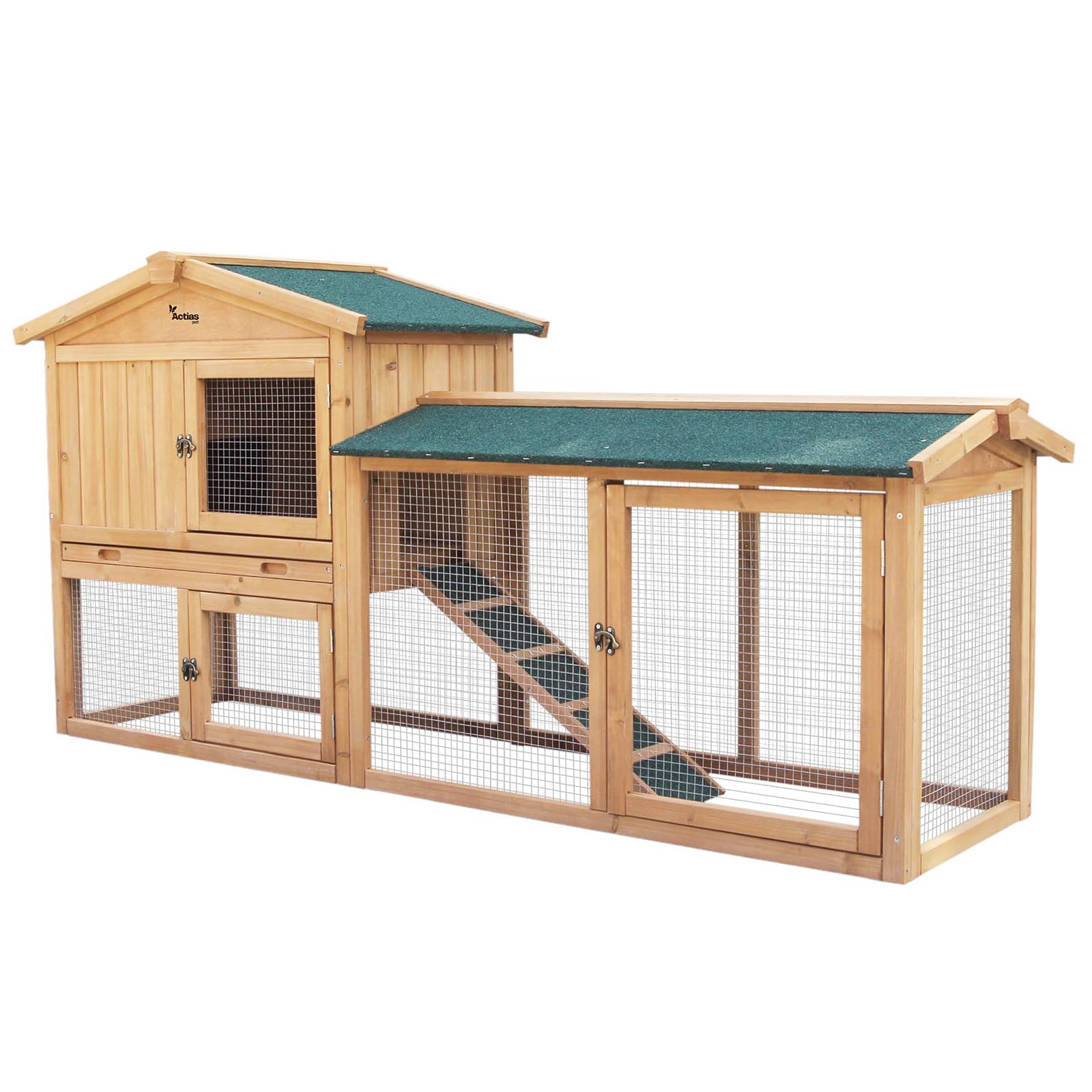 Actiaspet - Portable Extra Large Wooden Triangle Rabbit Hutch (Fir & Plywood) | 180 cm x 46 cm x 52 cm (XL Hutch)