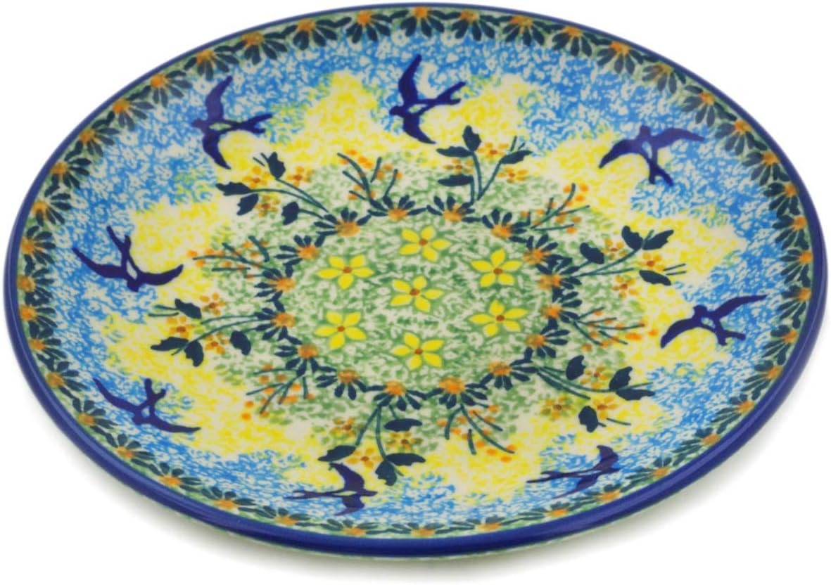 Polmedia Polish Pottery Dessert Plate UNIKAT - Birds In The Sunset Pattern Handmade in Boleslawiec Poland + Certificate of Authenticity
