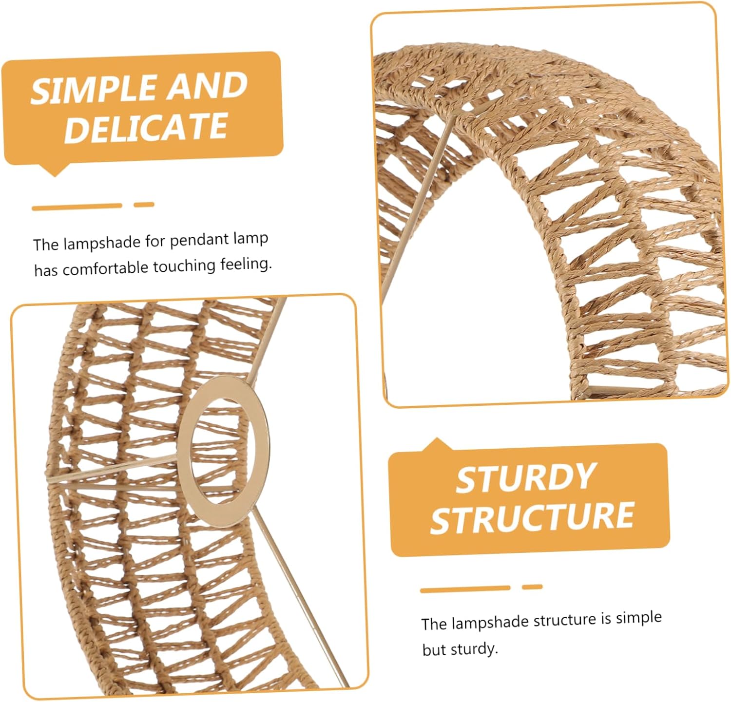 Lampshade Replacement for Ceiling Lamp Vintage Hand-woven Grass Rope Design Elegant Pendant Light Fixture for Home Hotel Restaurant and Office