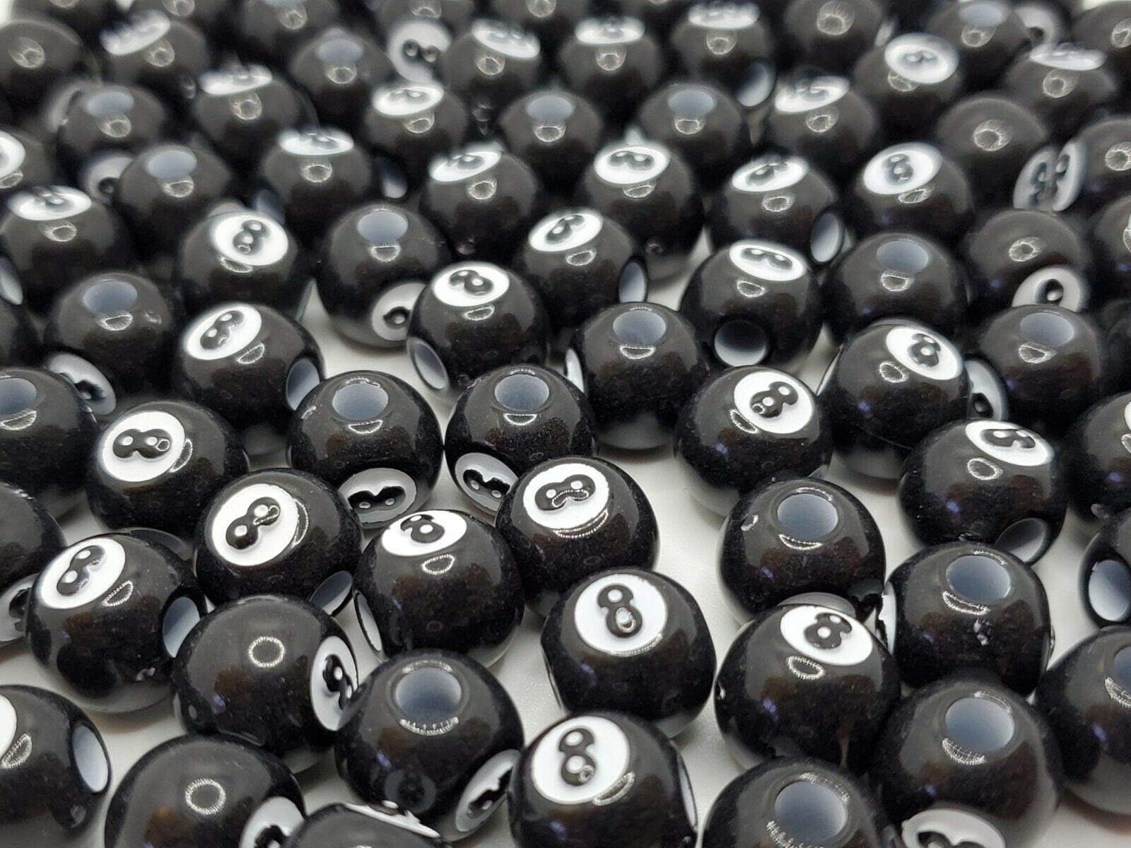 12mm Acrylic Black & White Billard Pool 8 Ball Beads - Bag of 30