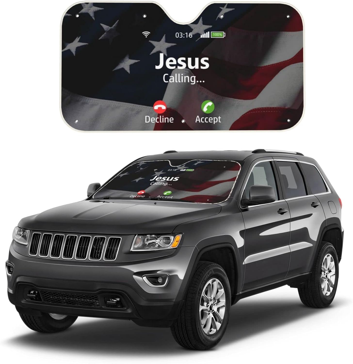 Jesus is Calling Christian Sun Shade Car Windshield Truck SUV 51.2 X 27.5 in Uv Rays Sun Visor Protector