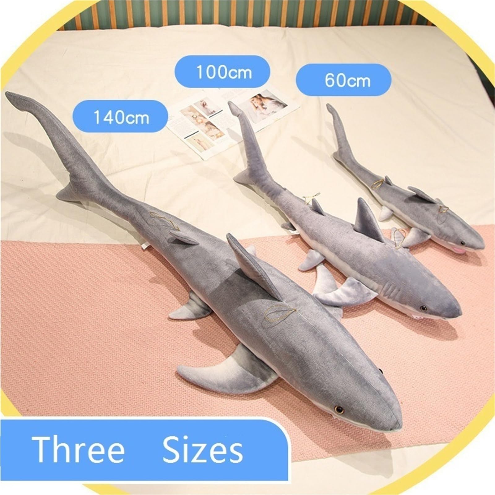 Hai Plüschtier, Kuscheltier Weißer Hai Weiches Kuscheliges Stofftier Wurfkissen Simulation Von Meerestieren Plüsch Spielzeug Für Kinder(140cm/55.1in)