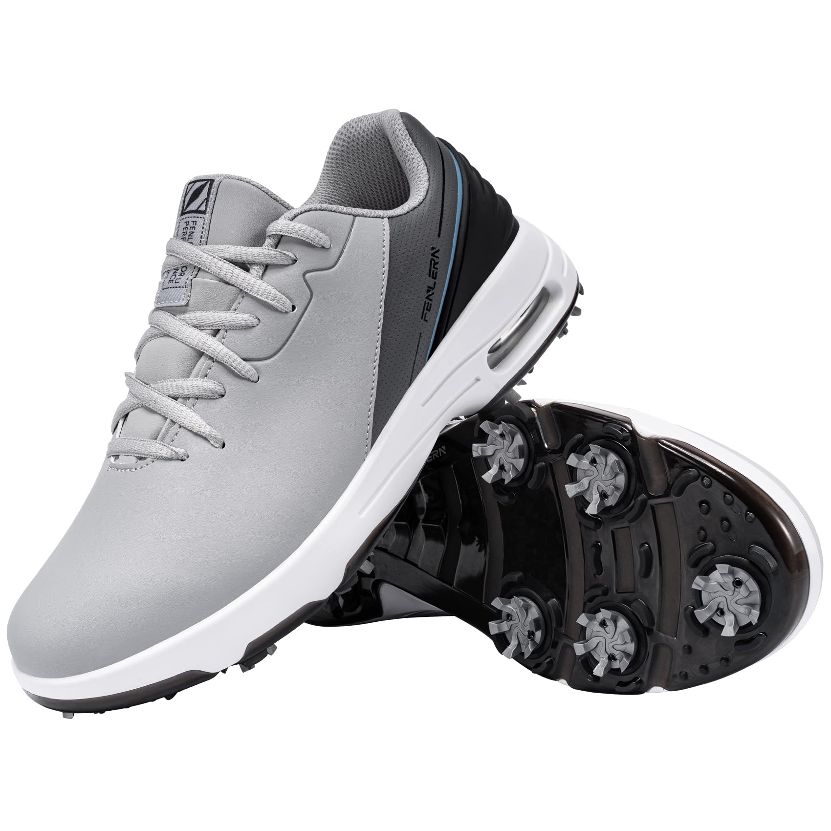 FENLERN Golf Shoes Men, Spiked, Waterproof Leather Upper, Cushioning F006