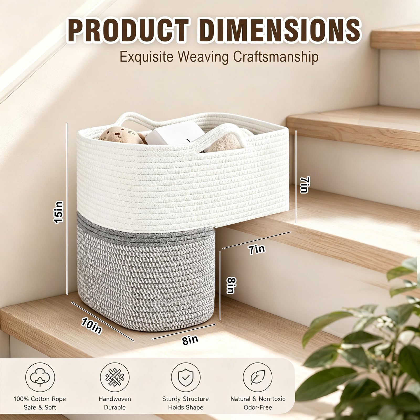 MeYuxg Cesta para Escaleras,Organizador de Escaleras en Forma de L con Asas, Plegable Cesta Organizadora de Escaleras de lino para Artículos del Hogar, Juguetes de Lavandería (B)