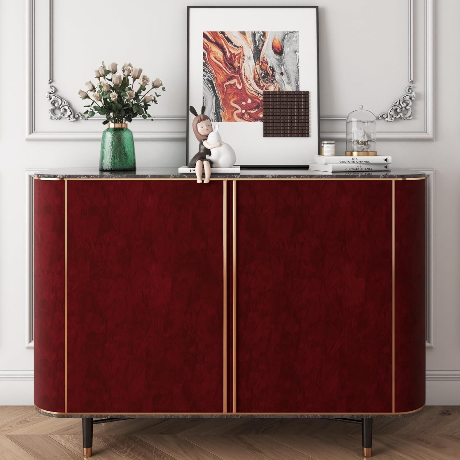 YENHOME Red Burgundy Velvet Peel and Stick Wallpaper Vintage Red Wallpaper for Bedroom Walls 17.7"x118" Felt Fabric Textured Wall Paper Velvet Contact Paper Self Adhesive Velvet Flocking