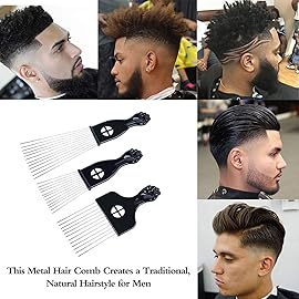 LEADUWAY Hair Picks - Black Metal Afro Combs for Hair Styling, Fist Pick for Women and Men