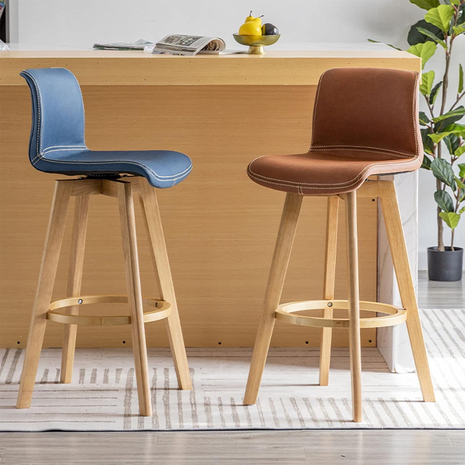 Bar Stools Set of 2 Bar Chair 360º Swivel Pu Leathaire Counter Height Stools Pub Kitchen Stools Chairs, Dining Room Furniture 330 Lbs Capacity