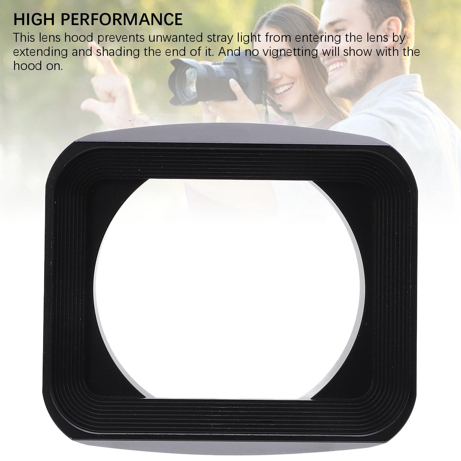 Paraluce Quadrato 62mm in Lega di Alluminio con Tappo Obiettivo Nero per Fotocamere Reflex – Design Elegante e Protezione Ottica