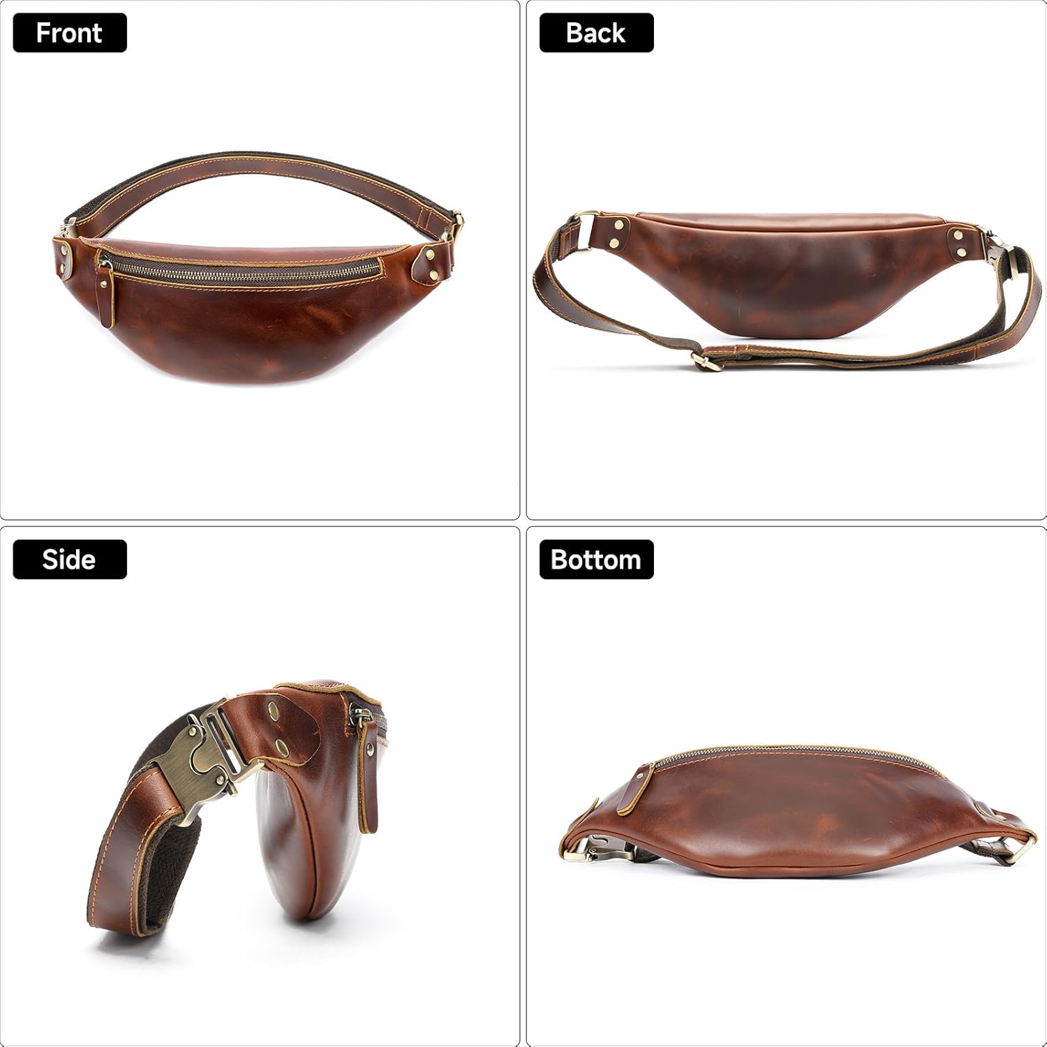 Vintage Genuine Leather Fanny Pack Small Waist Bag Travel Sling Pouch with Adjustable Leather Belt Brown - Image 4