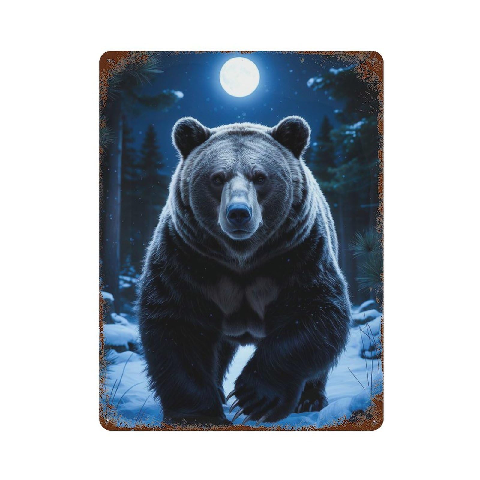 Rust Effect Lunar Guardian – Ethereal Winter Sentinel Under The Frosted Moon Aged Metal Wall Plaque 15.7"x11.8", Shabby Chic Decor for Living Room, Hallway And Home Decor