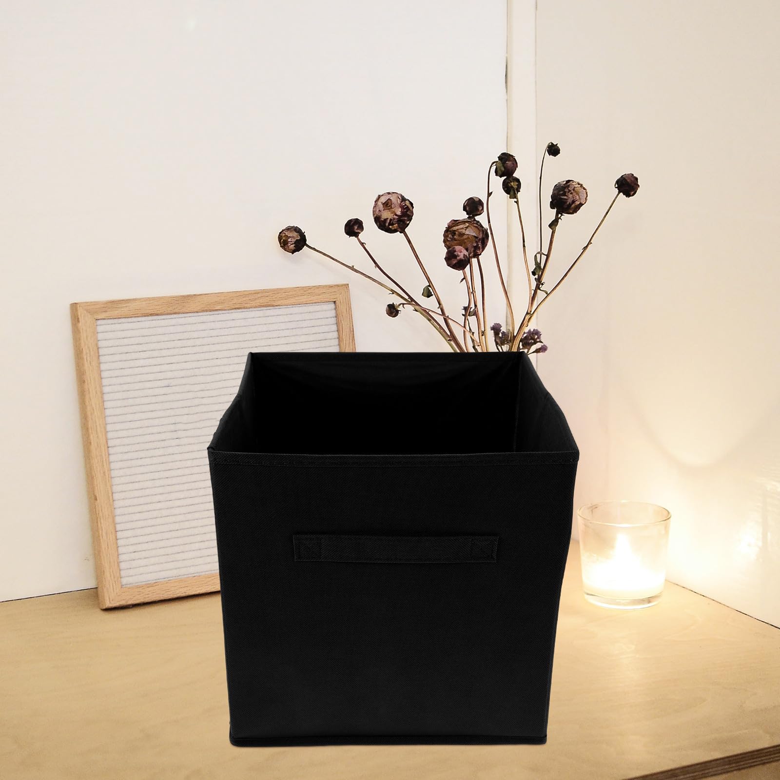 Housoutil 4 Pièces Boîte de Rangement Pliable en Tissu, Cube de Rangement pour Vêtements, Grosse Capacité, Noir, Multifonction, pour Bureau et Maison