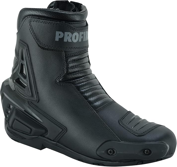 PROFIRST Motorcycle Riding Boots for Men Genuine Leather Rubber Sole Sport Bikes Ankle Protective Motorcycle Shoes with Zipper TPO Protection Short Ankle