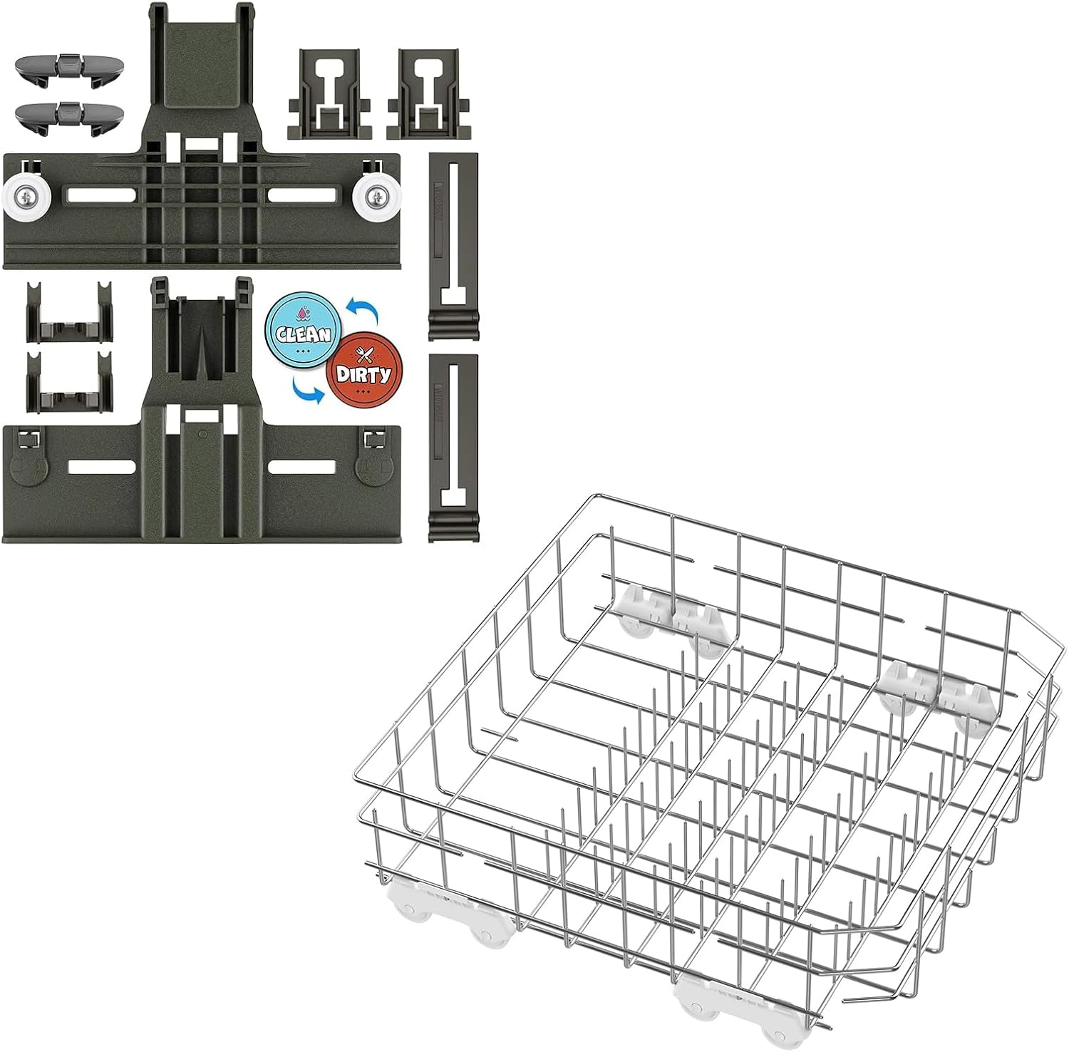 Upgraded W10350375 W10712395 Dishwasher Top Rack Adjuster Parts & W10728159 Dishwasher Lower Rack Replacement for Whirlpool Dishwasher Parts WDT730PAHZ0 Upper Parts