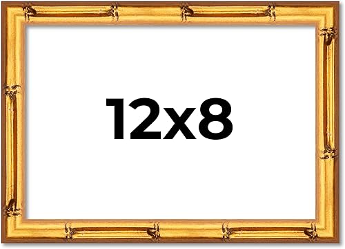 Poster Palooza Marco de madera maciza de bambú dorado de 12 x 8 pulgadas con acrílico UV, respaldo de tablero de espuma y accesorios para colgar