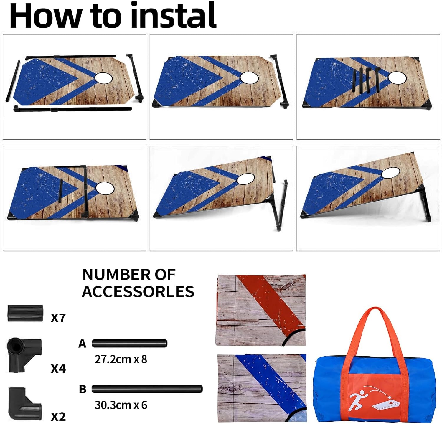 NZQXJXZ Portable Cornhole Board Set with 8 Bean Bags - 3x2 Ft Corn Hole Toss Game for Indoor and Outdoor Parties, Ideal for Kids, Adults, Beach, Yard and Camping