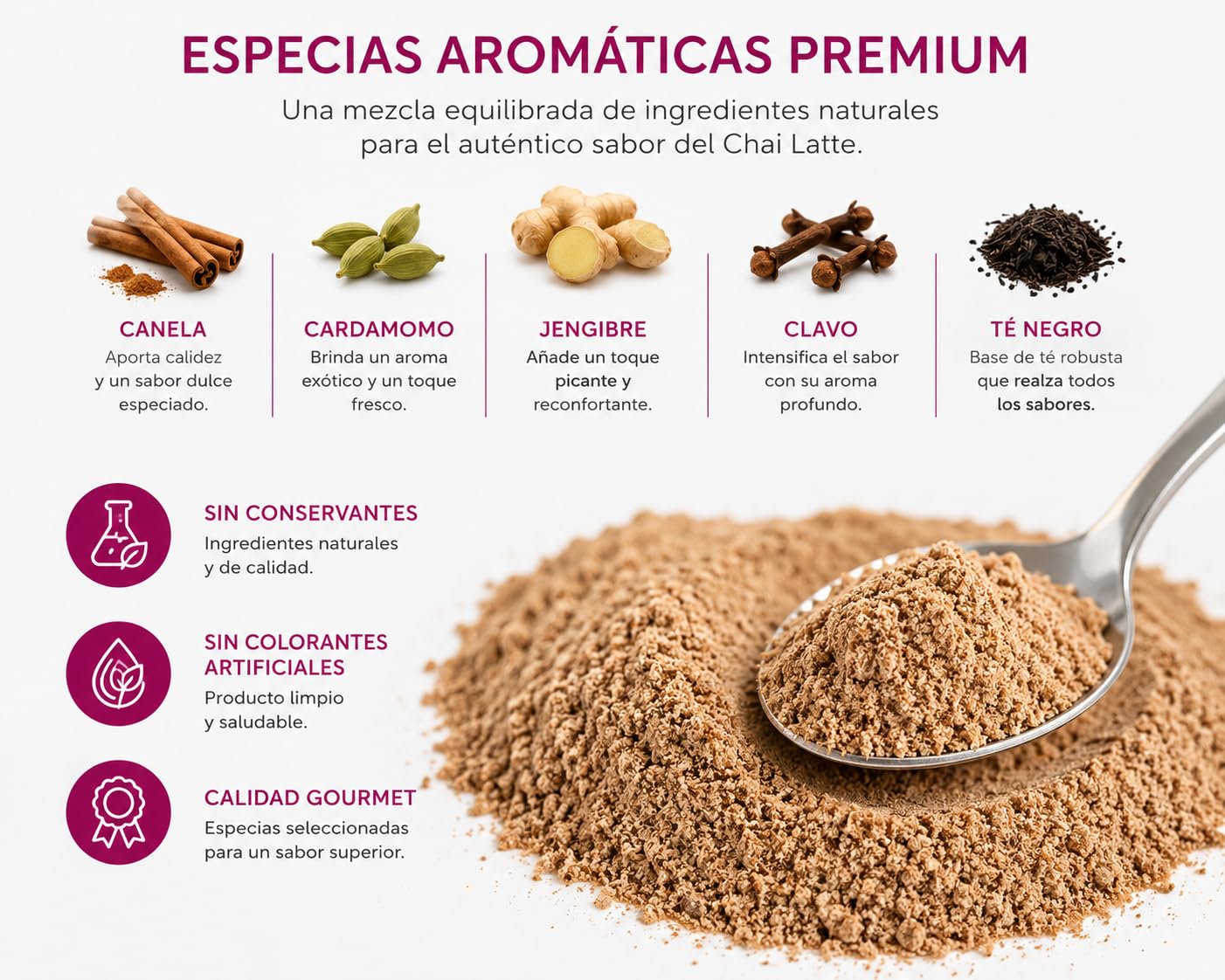 EGUIA Chai Latte en Polvo Cremoso - Pack 2x250g - Te Chai Latte Instantaneo y Soluble - Bebida Especiada Estilo Cafeteria - Preparado Gourmet con Especias Aromaticas Premium