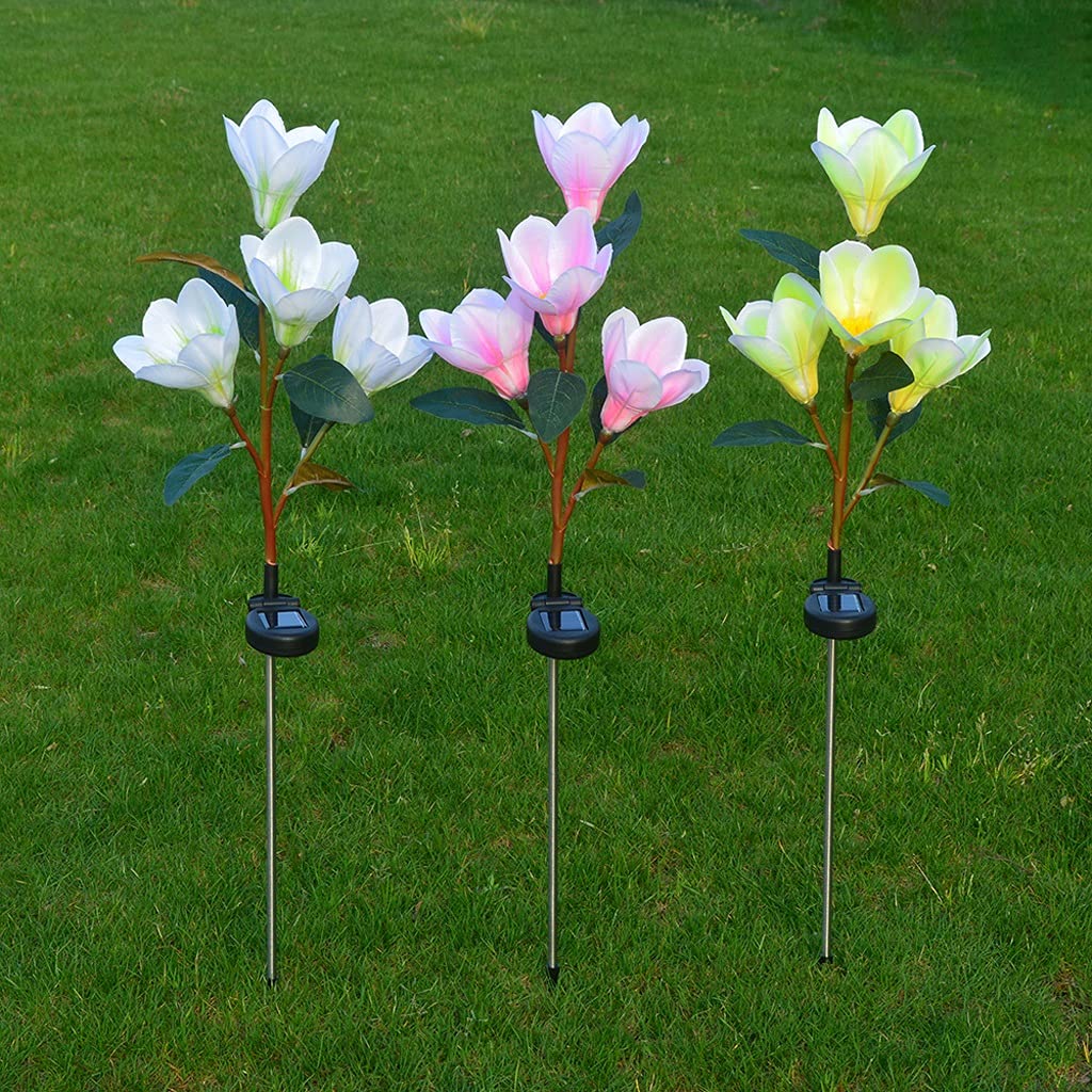 LNNSHX Guirlande Lumineuse Solaire sans Fil, 3 pièces, 4 LED, Fleurs de Magnolia, décoration de Jardin, Lampe de Paysage, économie d'énergie, fête d'anniversaire