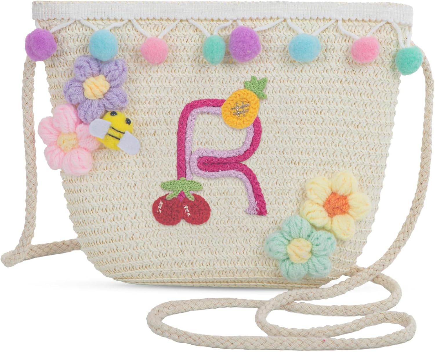 Letter Small Woven Straw Summer Beach Tote Bag for Women 2025,Woven Straw Beach Purse Shoulder Crossbody Bag for Women 2025