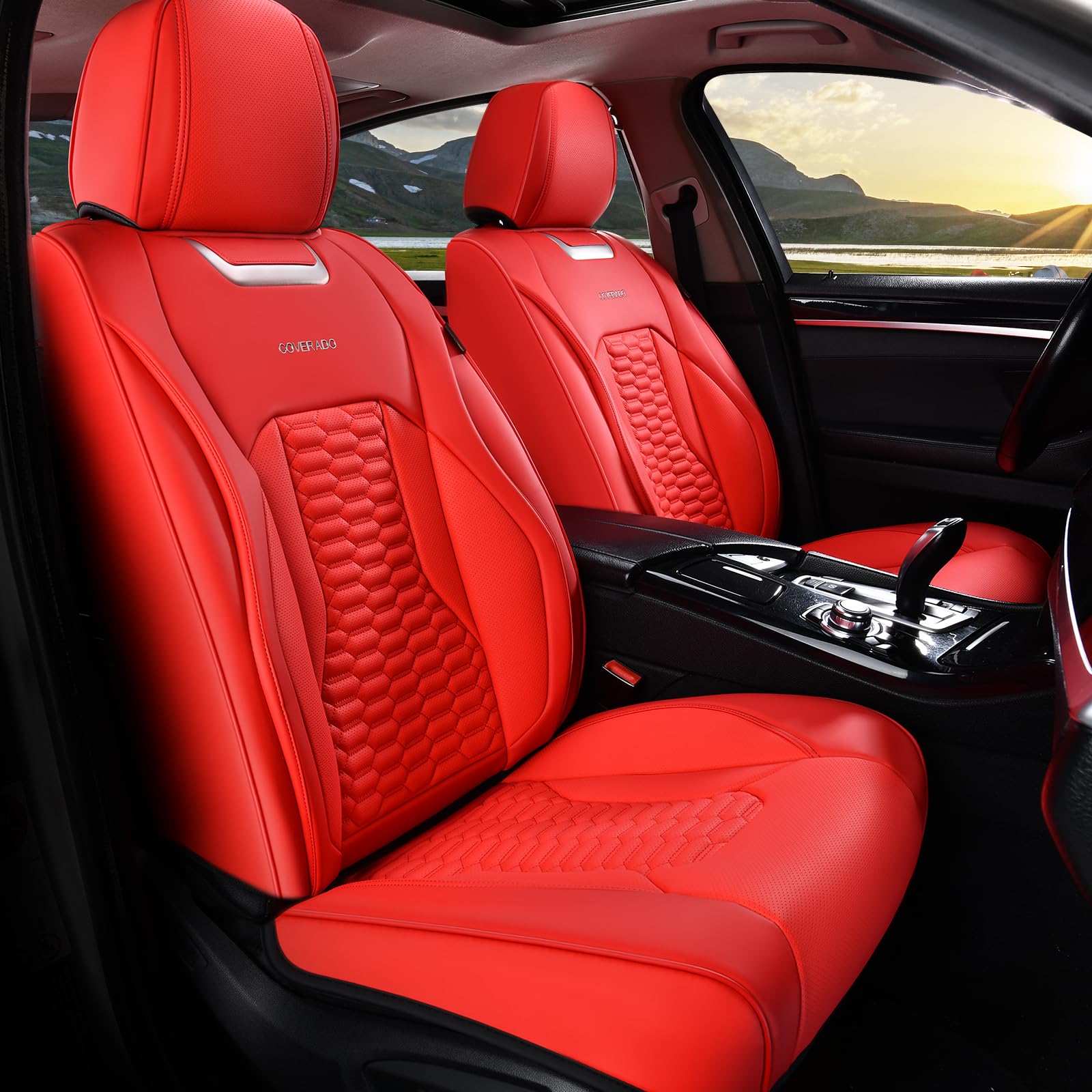 Fundas de asiento Coverado para asientos delanteros, de cuero rojo de lujo, impermeables, para coche, accesorios interiores universales, se adaptan a la mayoría de sedanes, SUV y camionetas.
