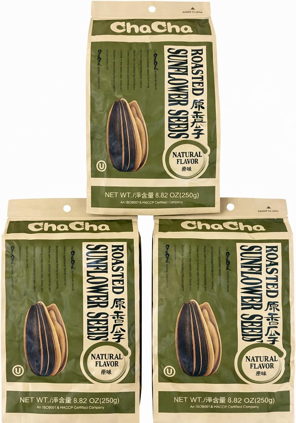 ChaCha Roasted Sunflower Seeds NATURAL FLAVOR (3 bags)