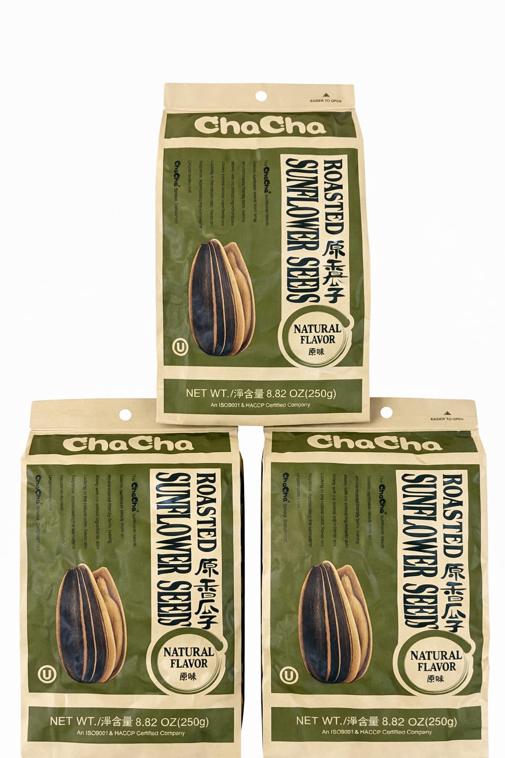 ChaCha Roasted Sunflower Seeds NATURAL FLAVOR (3 bags)