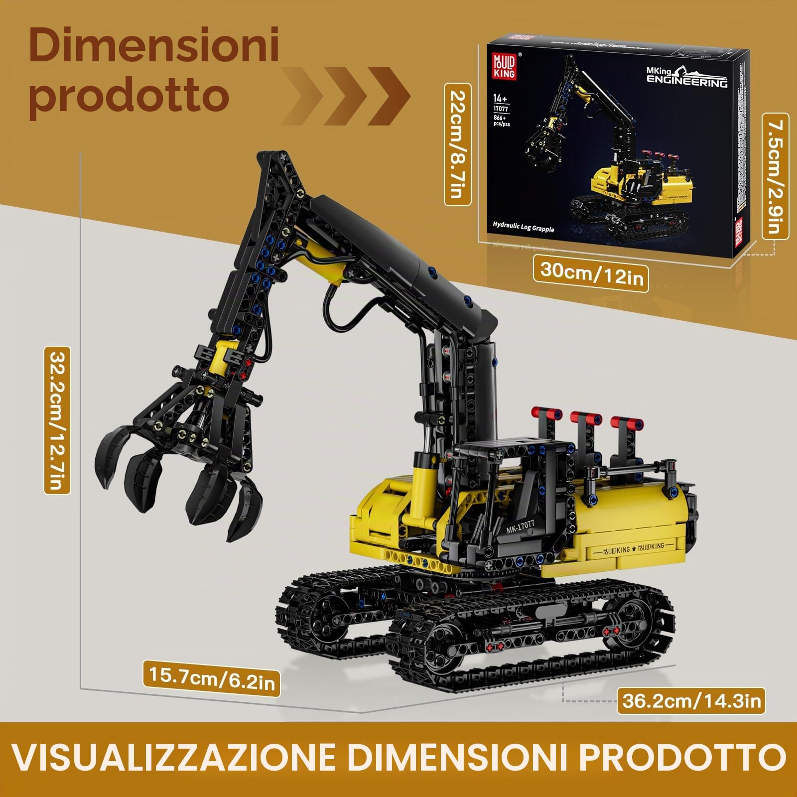Mould King 17077 Tecnologia Idraulico Trasportatore Legno Blocchi Di Costruzione Giocattolo Versione Statica Furgone Camion Mietitrebbia Blocchi Morsetto per adulti e bambini(866 pezzi)