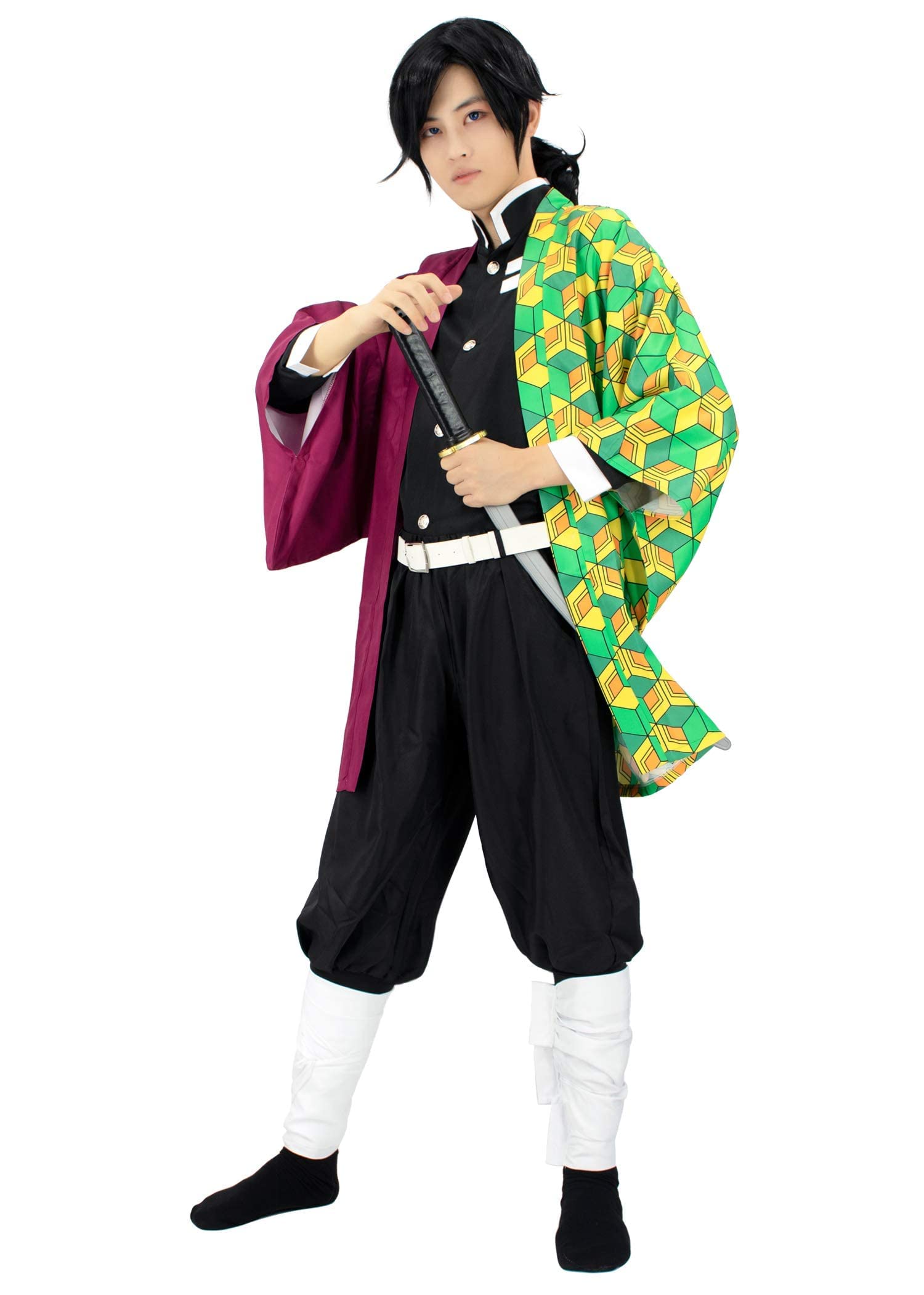C-ZOFEK Men's Giyuu Tomioka Cosplay Costume Kimono Haori Black Suit with Belt (X-Large)