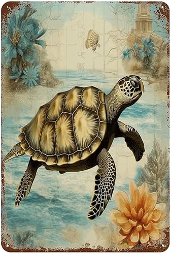 Decoración de pared para lavandería, letreros de metal para exteriores, náutico, playa, océano, tema de tortuga, regalos decorativos, pósteres de