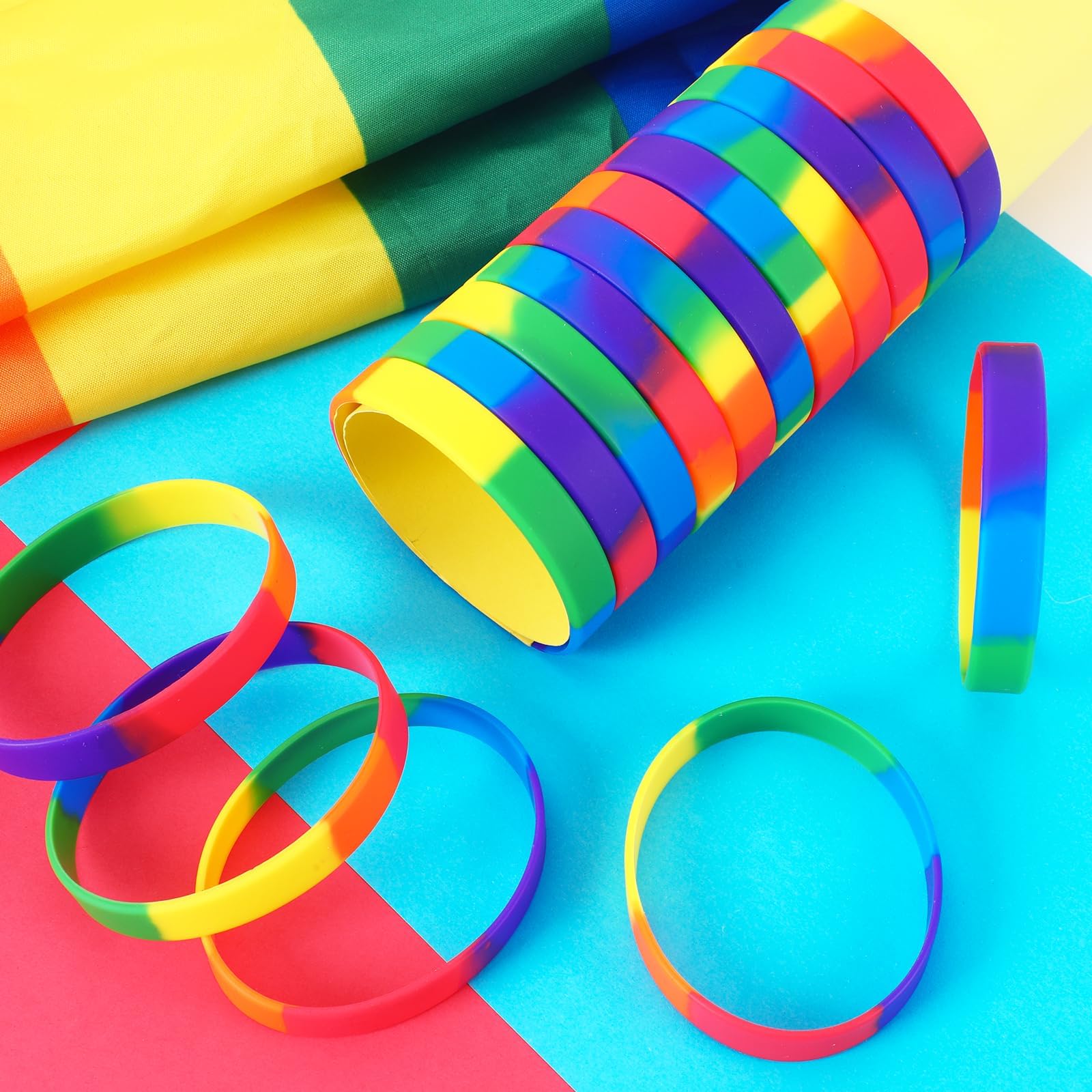 Pulseras De Silicona Arcoíris LGBT - 24 Unidades Para Orgullo, Desfiles, Fiestas Y Decoración