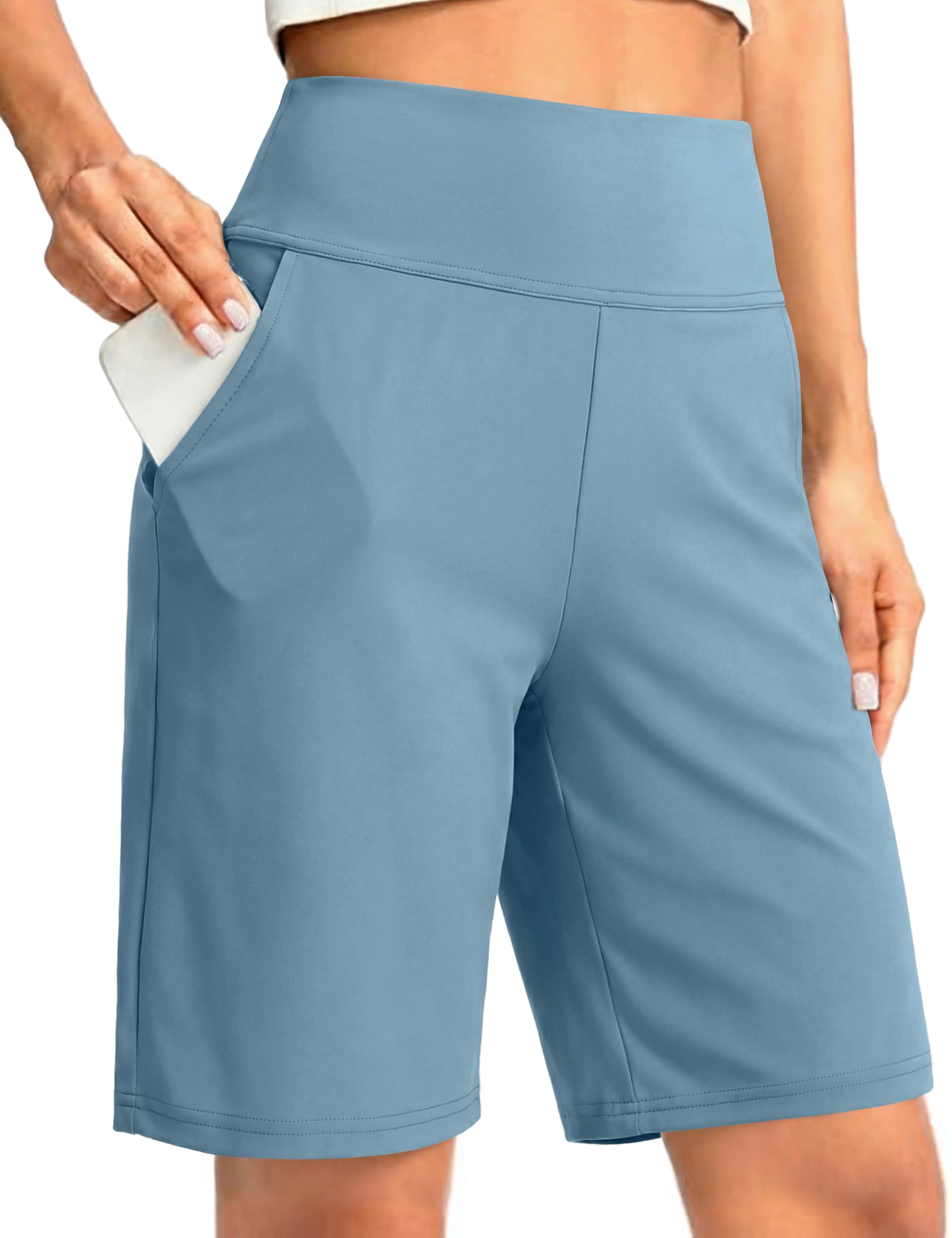 Litherday Shorts Damen Sommer Bermuda Shorts Hohe Taille Yogahose Weite Bein Sporthose Lounge Stretch Laufshorts Knielang Wanderhose Activewear Hosen mit Taschen S-XXL