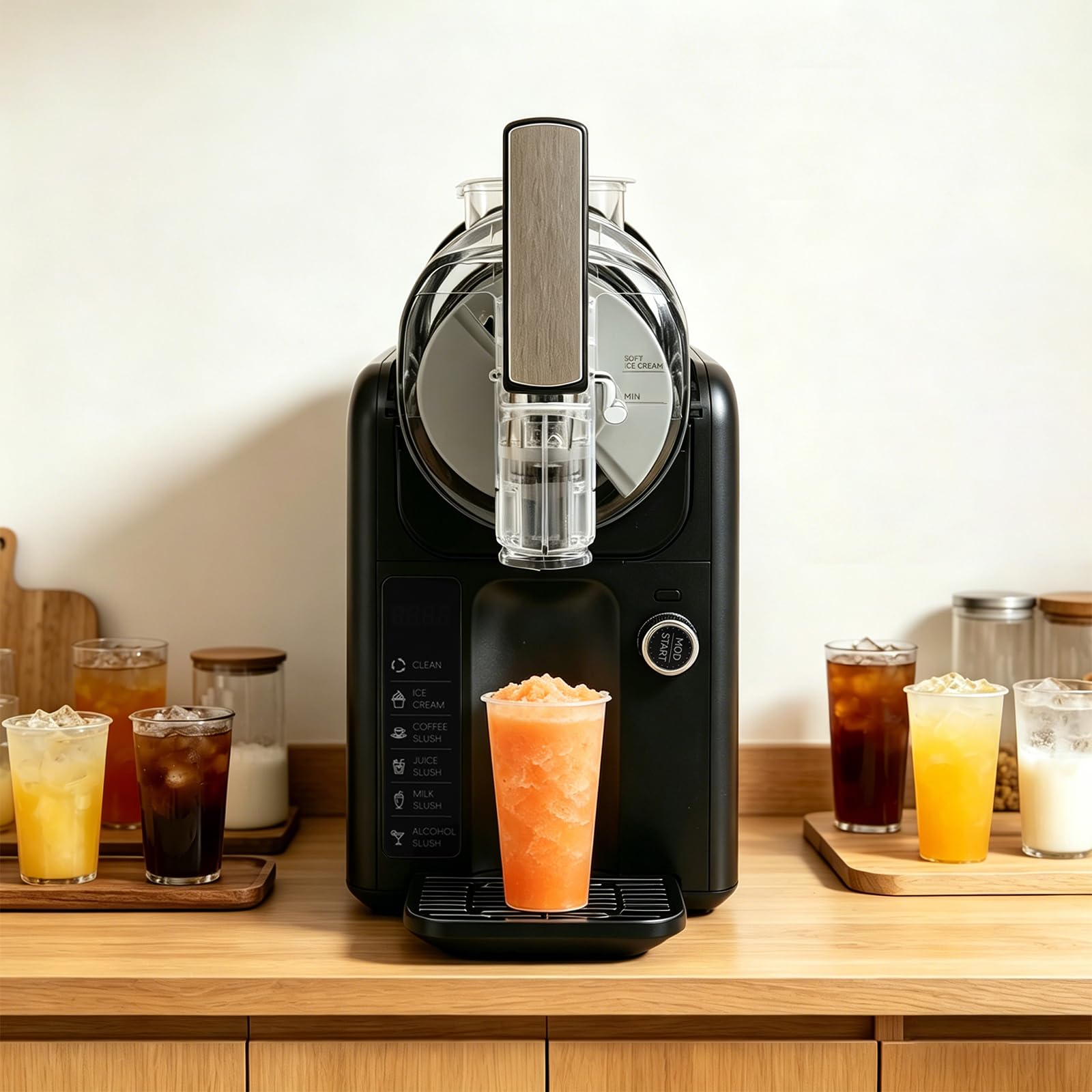 Máquina de granizado de 2 litros, 5 en 1 con pantalla LED, 6 programas para granizados, cócteles, batidos, helados y frappés, autolimpiante, no requiere hielo, ideal para casa y fiestas, color negro